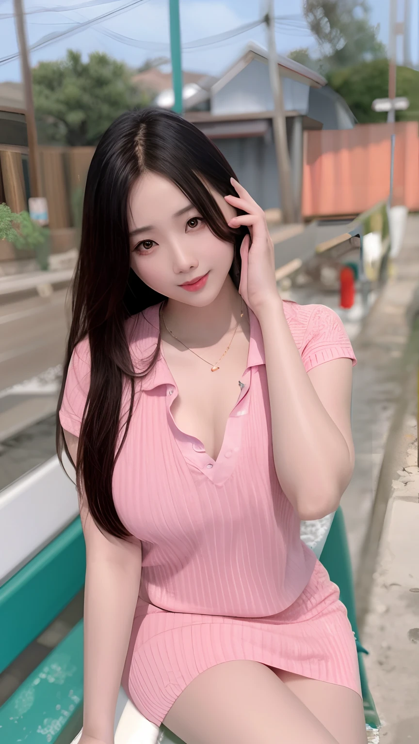 araffe asian woman sitting on a bench in a pink shirt, gorgeous young korean woman, korean girl, xintong chen, young and cute girl, asian girl, beautiful south korean woman, chinese girl, young asian girl, a cute young woman, beautiful young korean woman, trending at cgstation, jaeyeon nam, xision wu, sakimichan