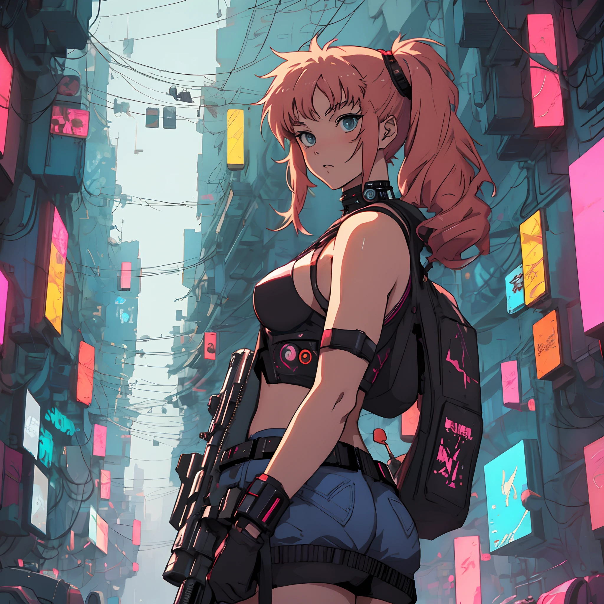 Anime-style cyberpunk beautiful girl