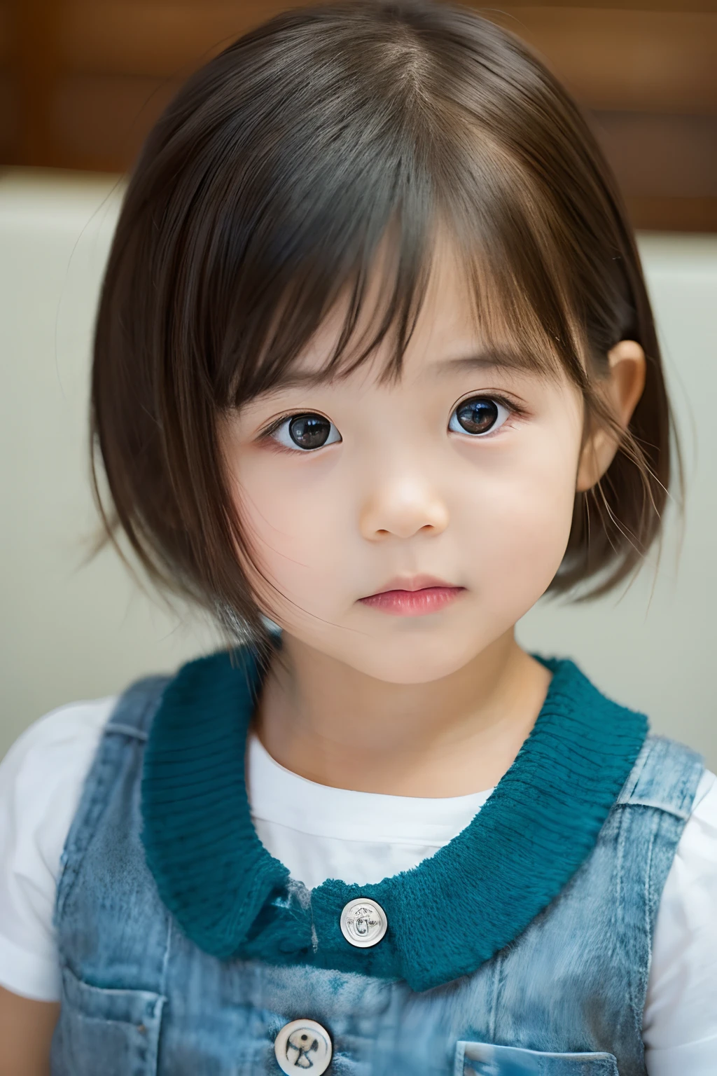 3 yr old girl , short hair, closeup shot m facing to the viewer.