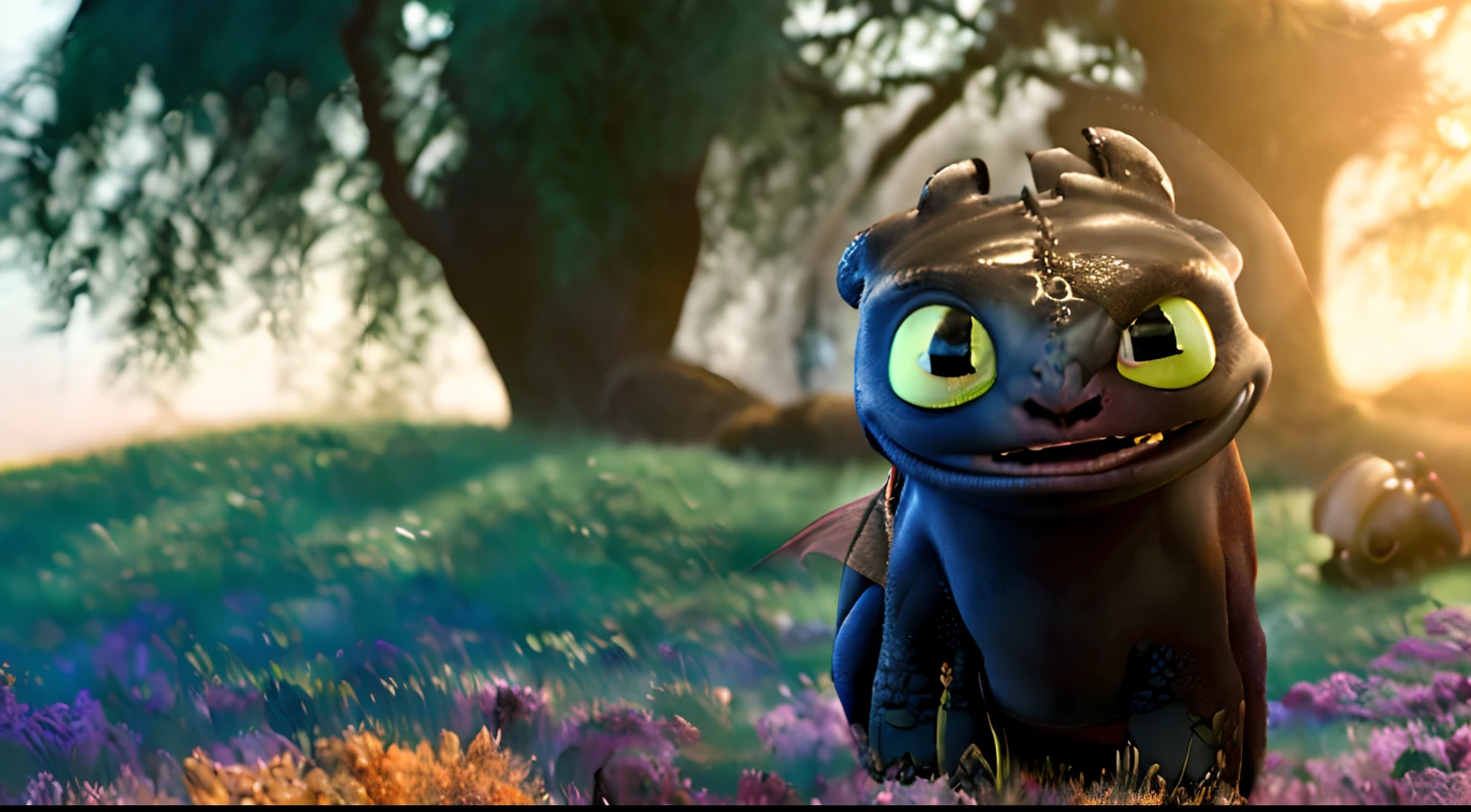 Chimuelo de Disney, How to Train Your Dragon, Mirando desde adelante, boca abierta, Kawaii, cuerpo entero, adorable, cute