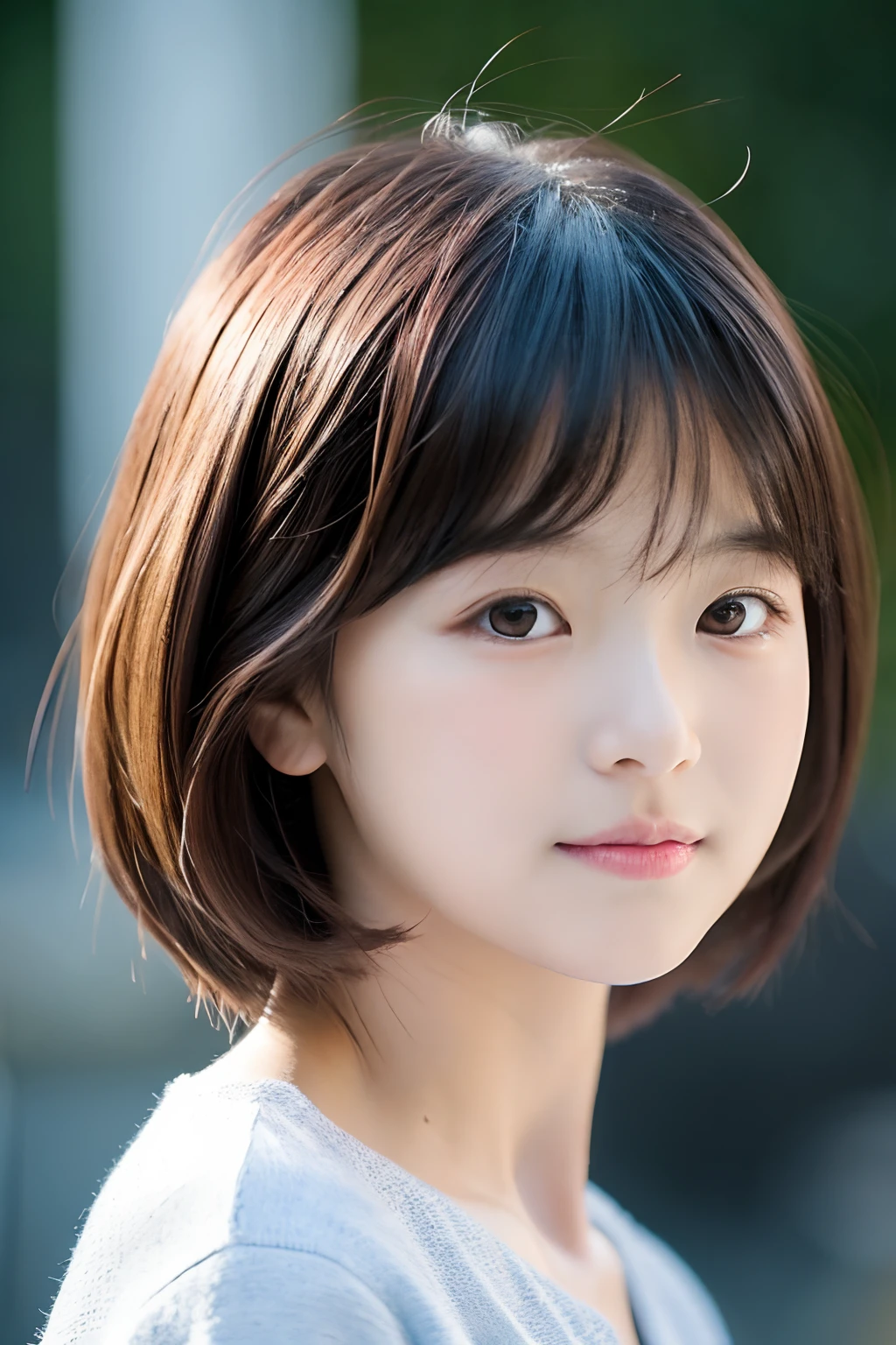 3 yr old girl , short hair, closeup shot , facing to the viewer.