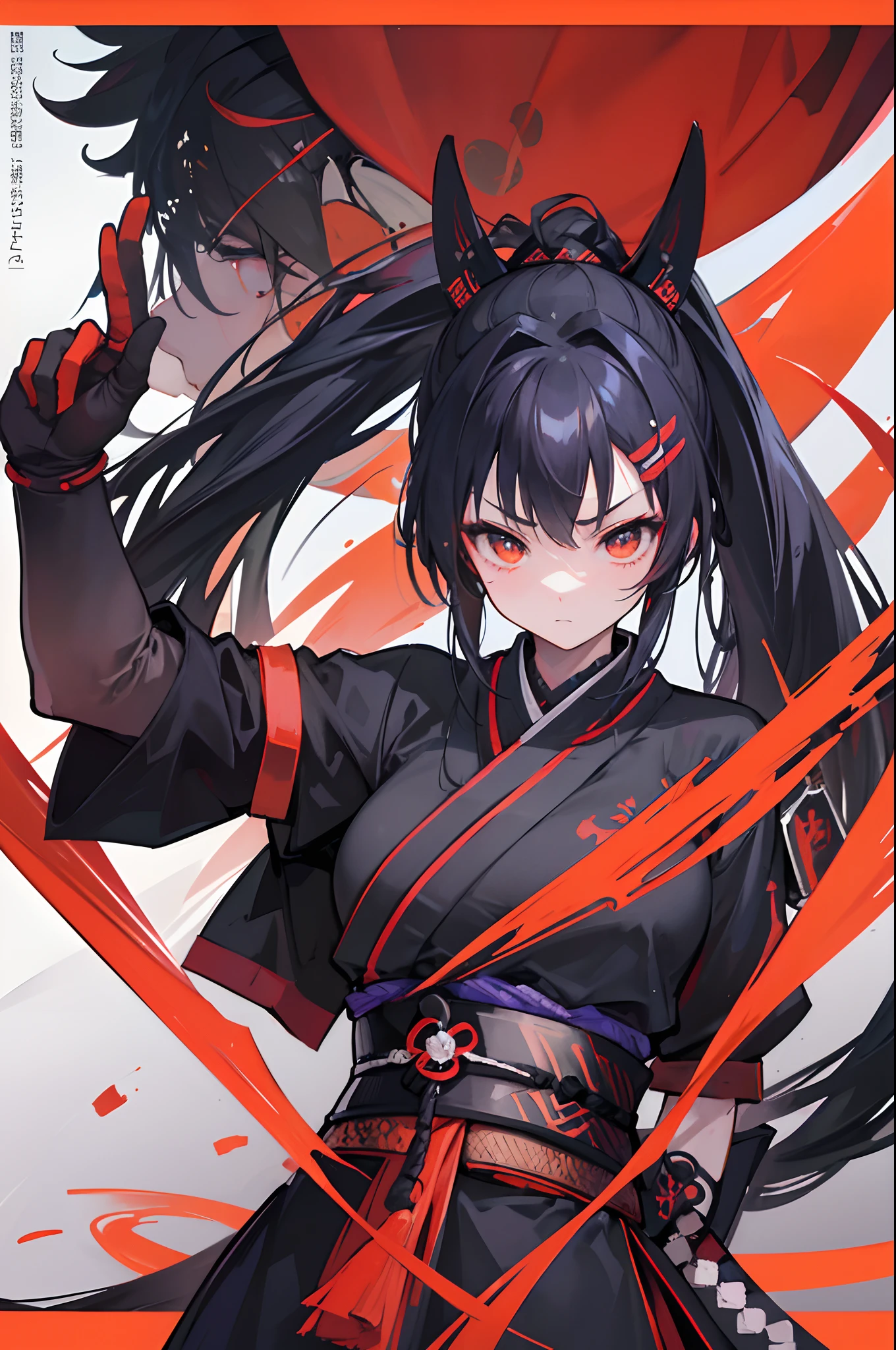 masterpiece、top-quality、The ultra -The high-definition、1 girl in、Kuichi、Female ninja、attire(Black / Red)、ninjartist 、ninjartist 、carrots、samurais 、Samurai 、Samurai、shuriken、ninjartist、Kunoichi、Historical