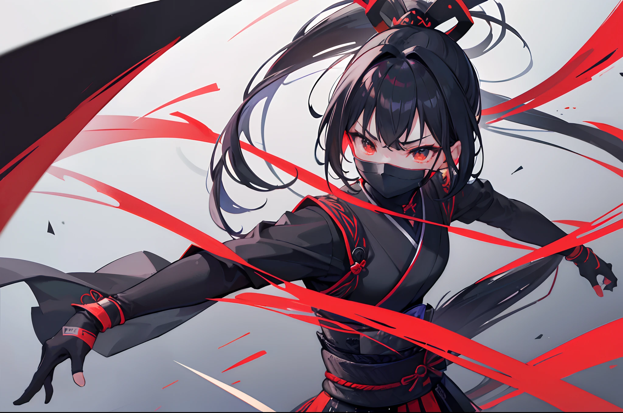 ​masterpiece、top-quality、The ultra -The high-definition、1 girl in、Kuichi、Female ninja、attire（Black / Red）、ninjartist 、ninjartist 、carrots、samurais 、Samurai 、Samurai、shuriken、ninjartist、Kunoichi、Historical、Fight demons