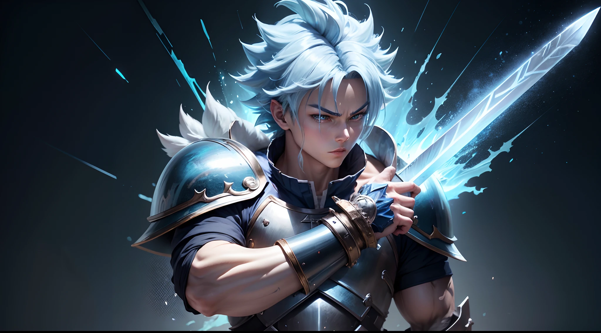 anime character with a sword and armor in a blue background, 4 k manga wallpaper, ultra hd anime wallpaper, 4k anime wallpaper, badass anime 8 k, anime wallpaper 4 k, anime wallpaper 4k, wallpaper 4 k, wallpaper 4k, anime style 4 k, amazing wallpaper, hd wallpaper, hd anime wallaper, super saiyan blue, ultra instinct --auto