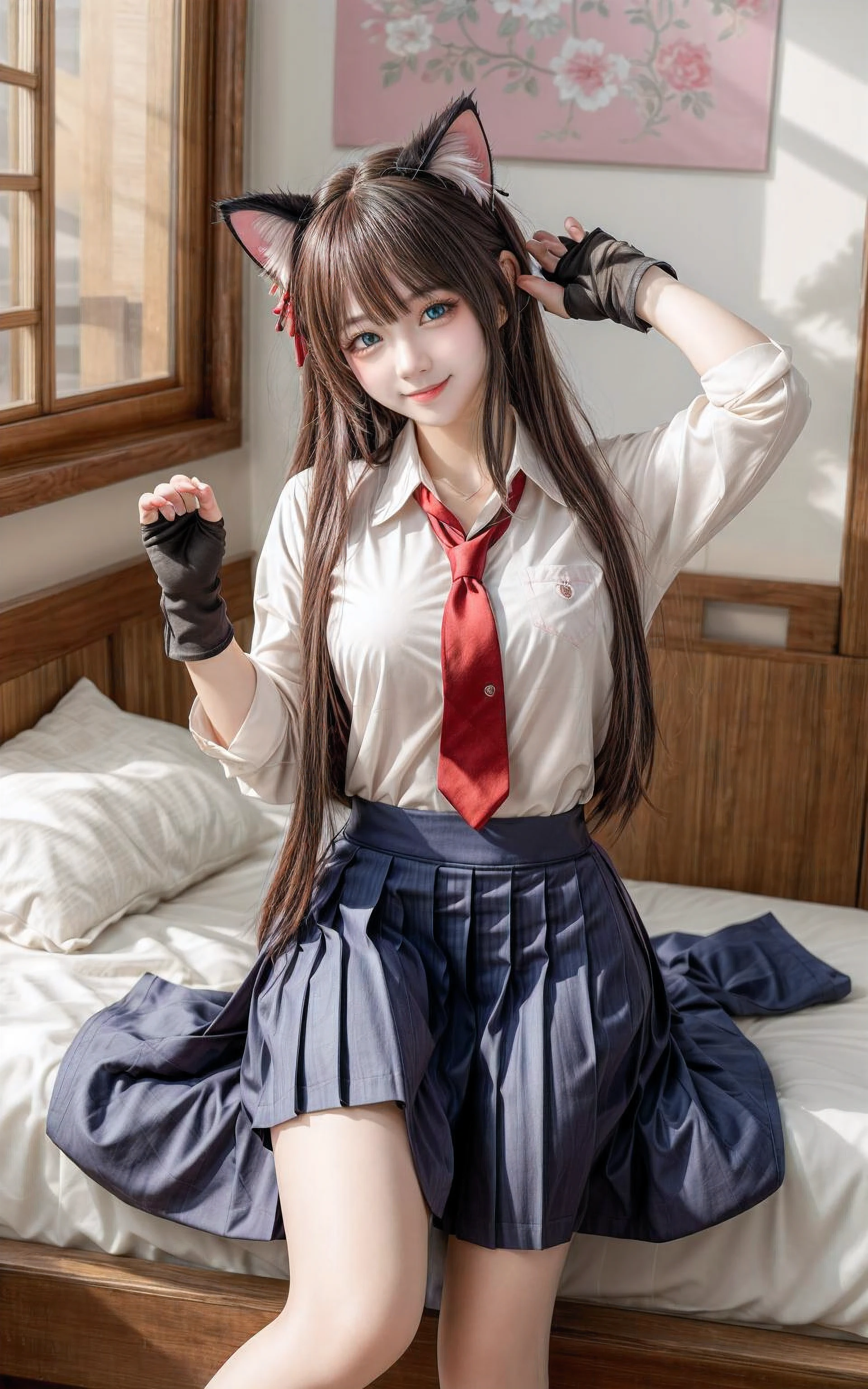 (Black tail, Cat tail, Black cat ears, Rear insertion position, Sex preparation:1.2), Black Hair, Long Hair, Cute Hips, lure, Appealing pussy, bottomless,(school uniform、Long Check Skirt、Sexy Shorts、Garter Stockings), (Turn around and put your hands on the wall), Inside the pussy, Vagina、Bend、nsfw、BREAK Perfect Anatomy、highest quality、(cute:1.1)、(cute)、(High resolution:1.2)、Unbelievably absurd:1.3、Incredible illustrations、(cuteイラスト:1.2)、Beautiful background、(1 girl) 、solo)、(10th Generation、JK、Loli face、Small breasts:1.2)、slender、(Brat、smug face:1.3)、(cum in ass),(tooth:0.6)、Cheeky 、Eye highlights、A confident smile、