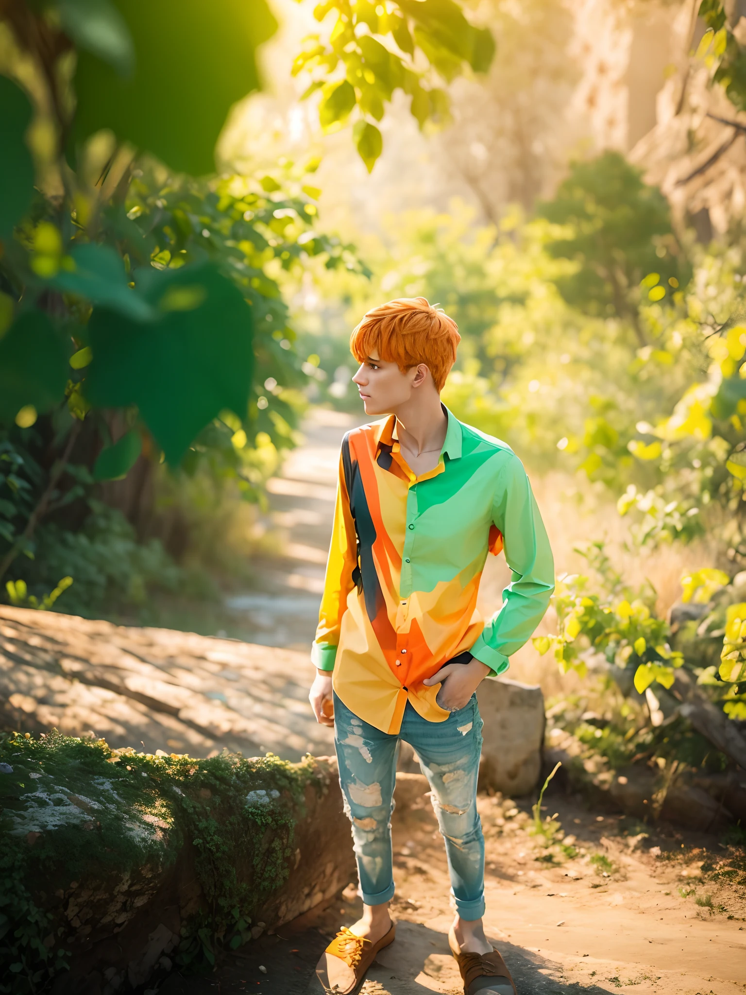 Green orange mixed colours shirt