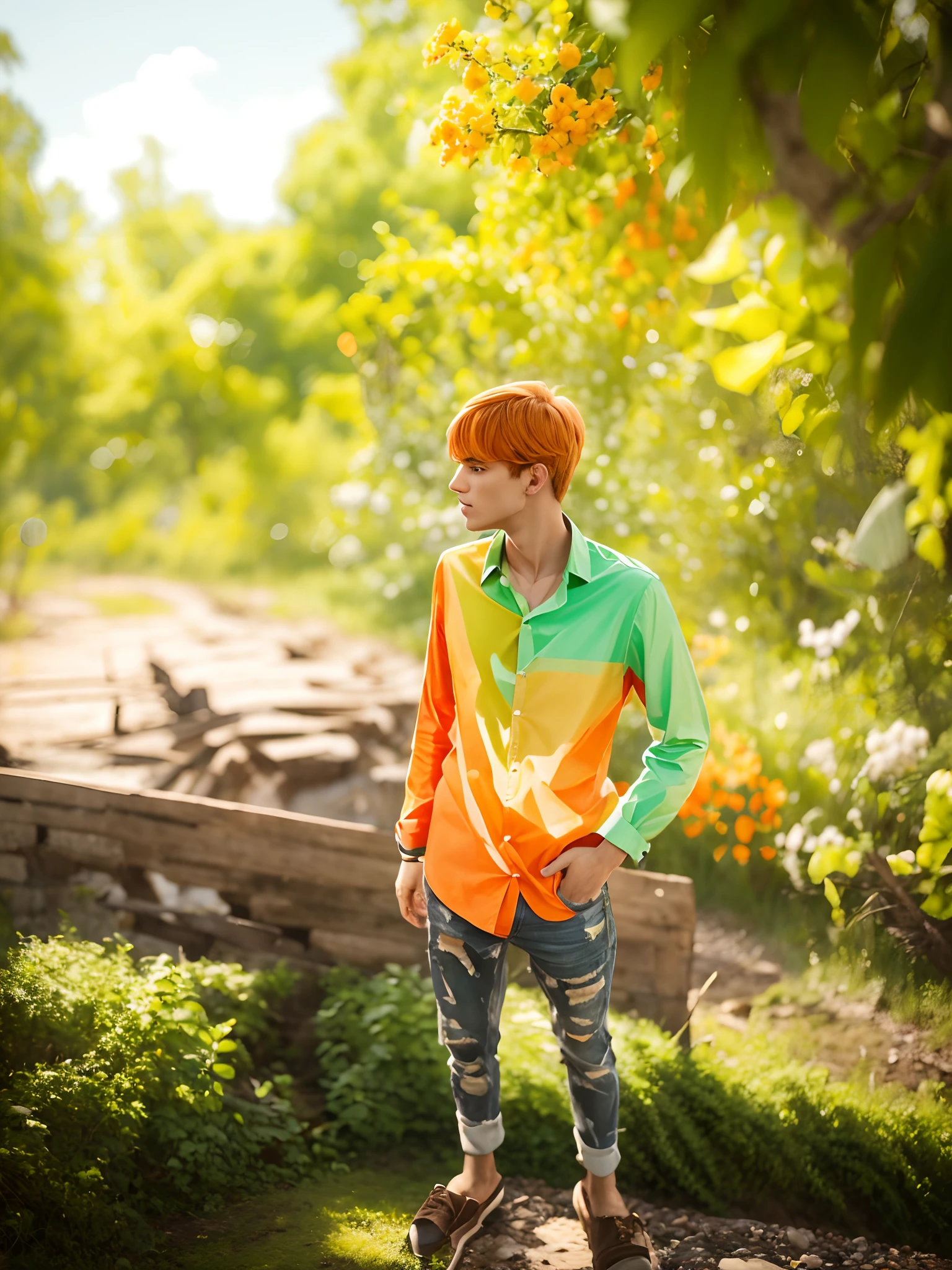 Green orange mixed colours shirt