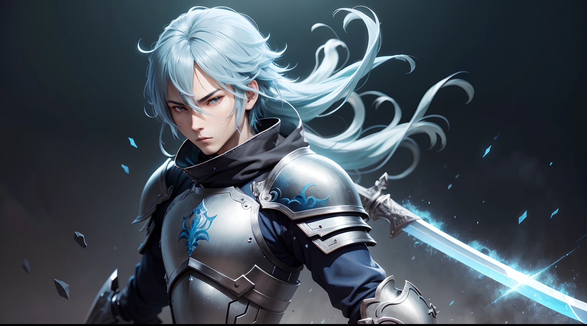 anime character with a sword and armor in a blue background, vector art by Daryush Shokof, deviantart contest winner, shock art, 4 k manga wallpaper, ultra hd anime wallpaper, badass anime 8 k, 4k anime wallpaper, anime wallpaper 4 k, anime wallpaper 4k, wallpaper 4 k, wallpaper 4k, anime style 4 k, amazing wallpaper , EnvyBetterHands LoCon, --auto