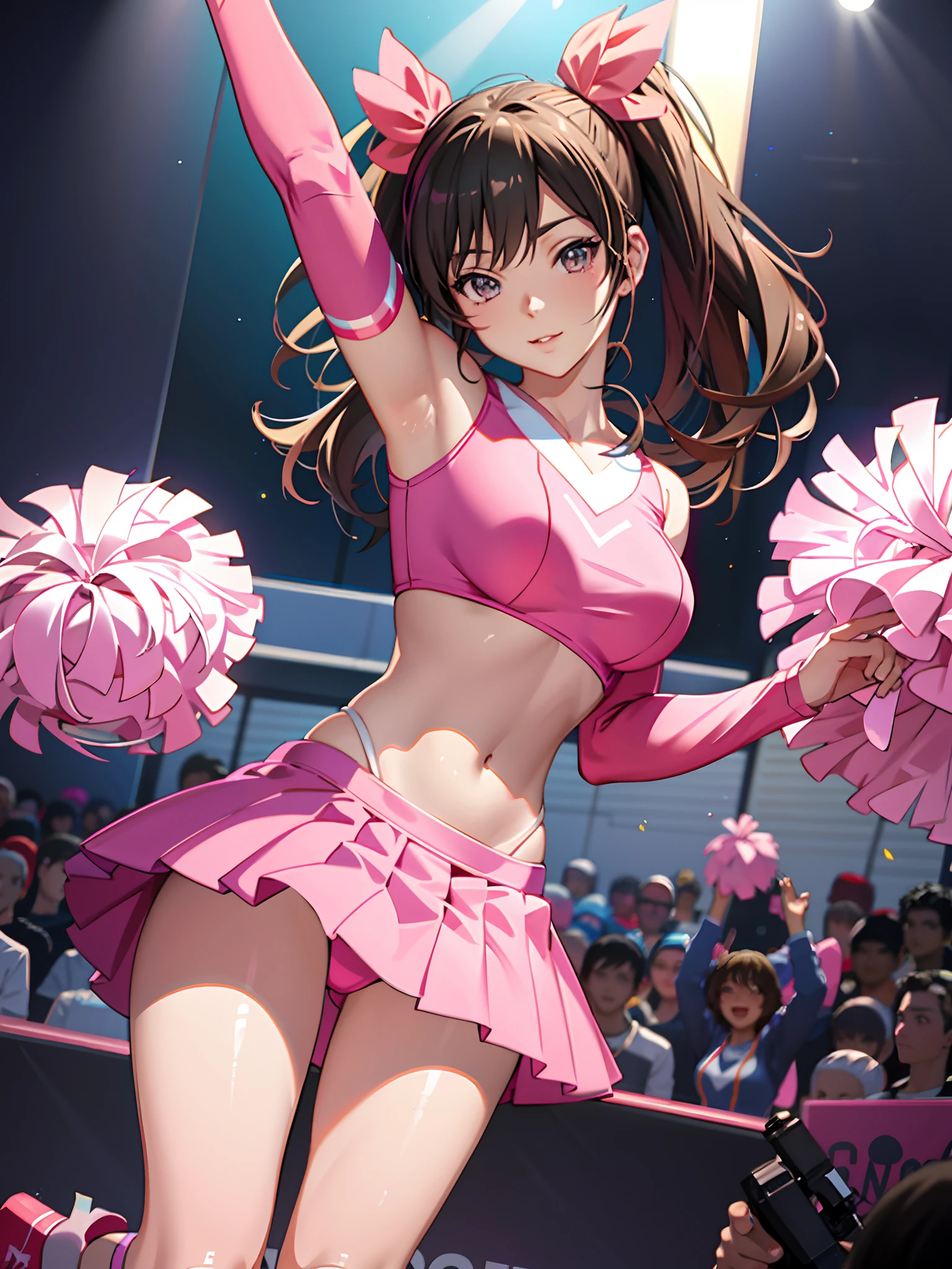 Anime girl in pink cheerleader costume posing, Smooth Anime CG Art, very detailed Artgerm, Best Anime 4K,Detailed Digital Anime Art, Trending on ArtStation pixiv, anime moe art style, digital anime art, ArtStation Pixiv