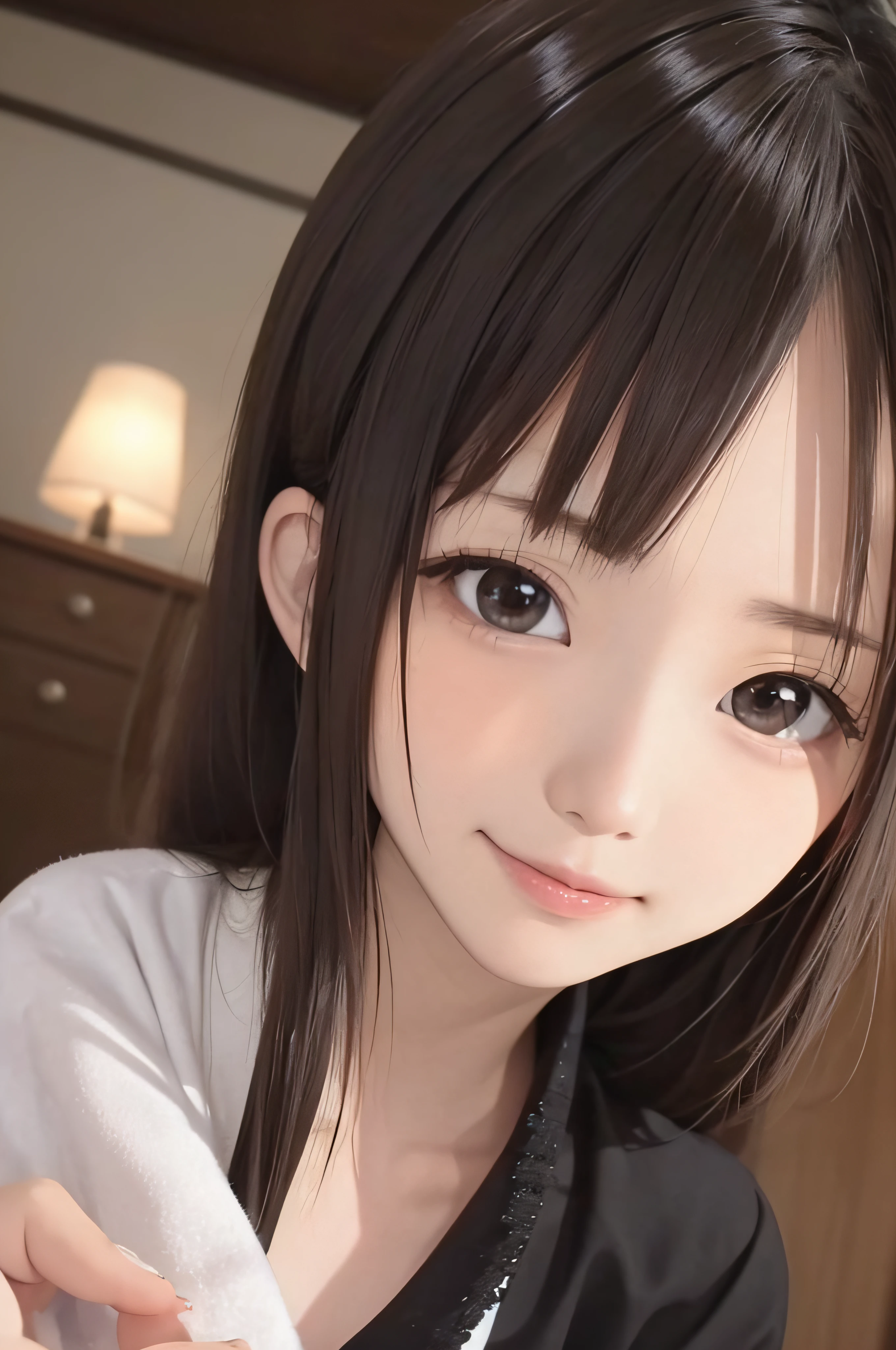 17 age、beautidful eyes、real looking skin、small tits、(8K、masterpiece)、(reallistic、Photorealsitic)、Complete body、top-quality、ighly detailed、The ultra-detailliert、Beautie、cute little、japanes、Idol、A smile、ssmile、Close-up portrait、Healthy face