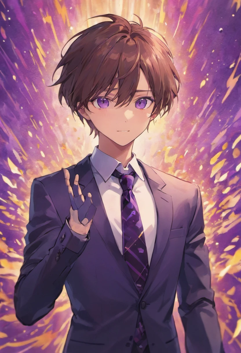 male people Brown hair Purple Sampaku Eyes ssmile black suits Purple tie