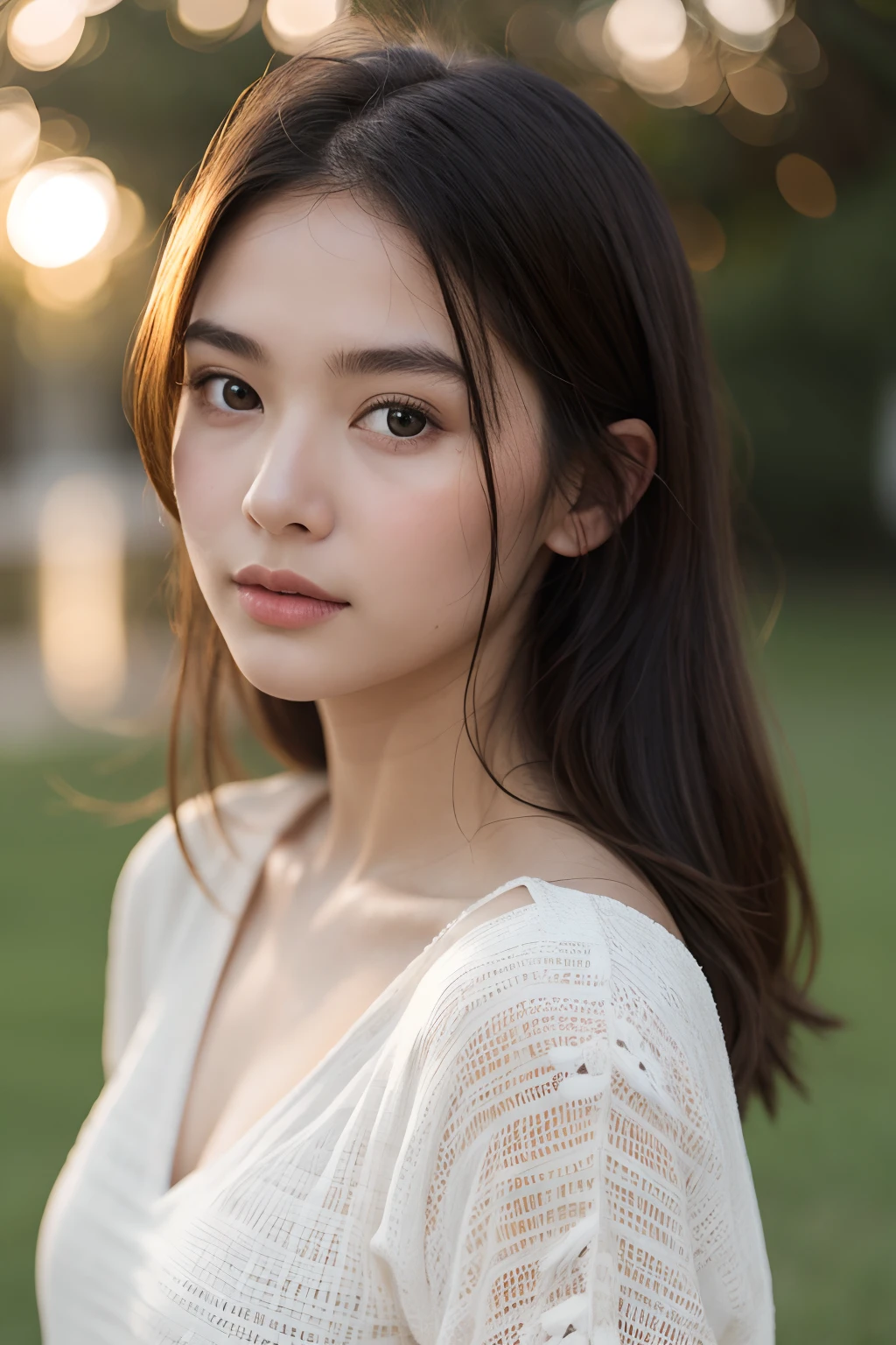 neat college girl、ite person、(Long white camisole、white panties)、Outside the field、(Slimed、small tit、flat boobs、small boobs)、Photorealsitic、detaileds, Skin texture, ultra-detailliert、Delicate and sexy collarbone、Troubled look、Super detailed face、detailed lips、A detailed eye、二重まぶた、all-fours、sexy pose、10y old girl、Wet white sheer camisole