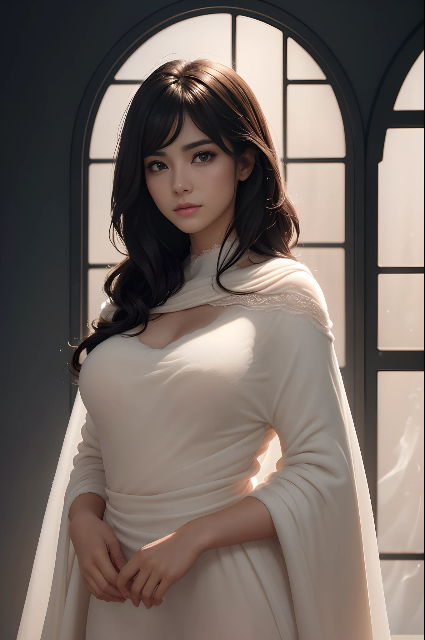 (masterpiece:1.2)、top-quality、(illustratio:1.2)、(ultra-detailliert)、Eye Focus、(Masterfully crafted Glow、pink lens flare)、(Cinematic background)、Hyper-detailing、(delicate detail)、(intricate detailes)、octan render、HDR、(Hyper-detailing:1.15)、(softlight:1.2)、extremely beautiful lady、(super model:1.3)、Woman made up of paint、entirely paint、Splat、Splash、A dark-haired(cabelos preto e longos:1.1)、(radiant eyes)、((make - up))、(cinematic masterpiece)、Delicate and powerful、 (Cinematic headlight)、((Caustic))、dynamic ungle、Beautiful detailed glow、ambient occlusion、ambient lights、ray trace reflection、(best illumination、extremely delicate and beautiful)、((ciinematic light))、(The soft:2)、vivid、highly contrast、back lighting、huge tit、Complex detailed EABA、red cloak、spear、