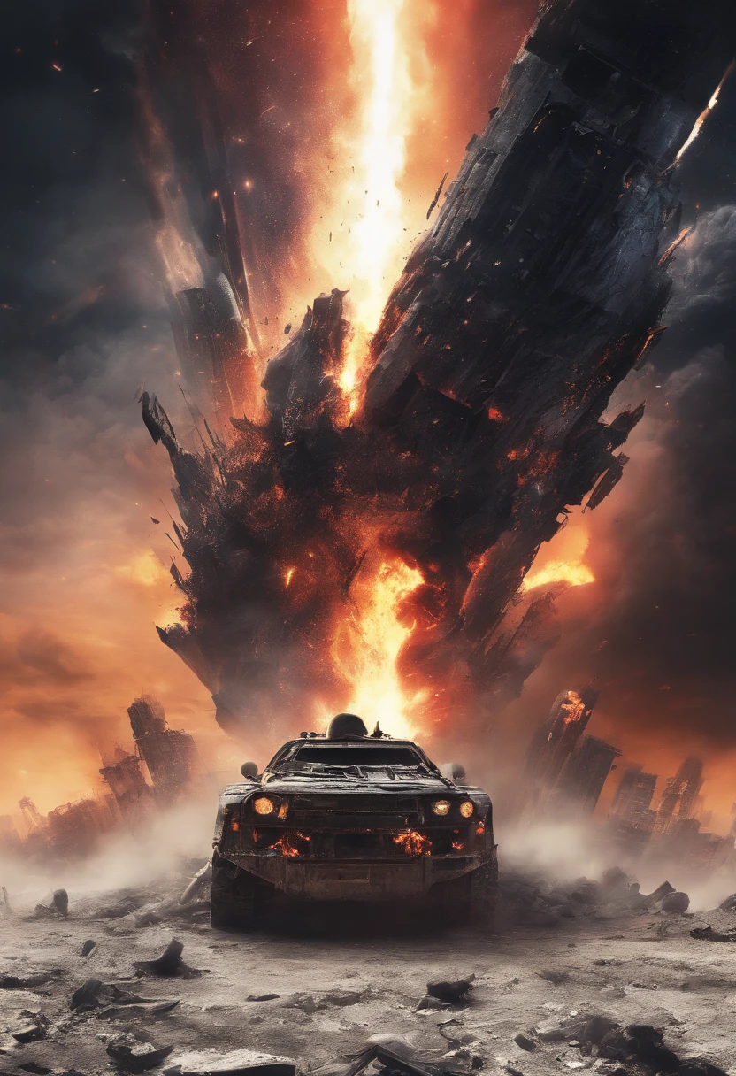 (Best quality,Ultra-detailed,Realistic:1.37),An asteroid that hit Earth,disrupt,Widespread destruction,smoke and fire,Shock wave ripples,crumbling buildings,Falling debris,Chaos and panic,surreal atmosphere,dusk lighting,Epic disaster,People fled in terror,apocalyptic scenery,General confusion,Ruined cityscape,Dark clouds loom,Explosions and flames,Huge impact crater,The ground shook,Molten rock,Flying debris,worst,Desperate survival,ominous skies,Abandoned streets,Crashed vehicle,Overwhelming sense of destruction,post-apocalyptic landscape,A heart-wrenching scene,Devastating consequences,city in ruins,Desolate wasteland,overcast sky,Despair and loss,Infrastructure is damaged,Amazing destruction,An unimaginable disaster,Bleak and grim,Scorching flame,Uncertain future.