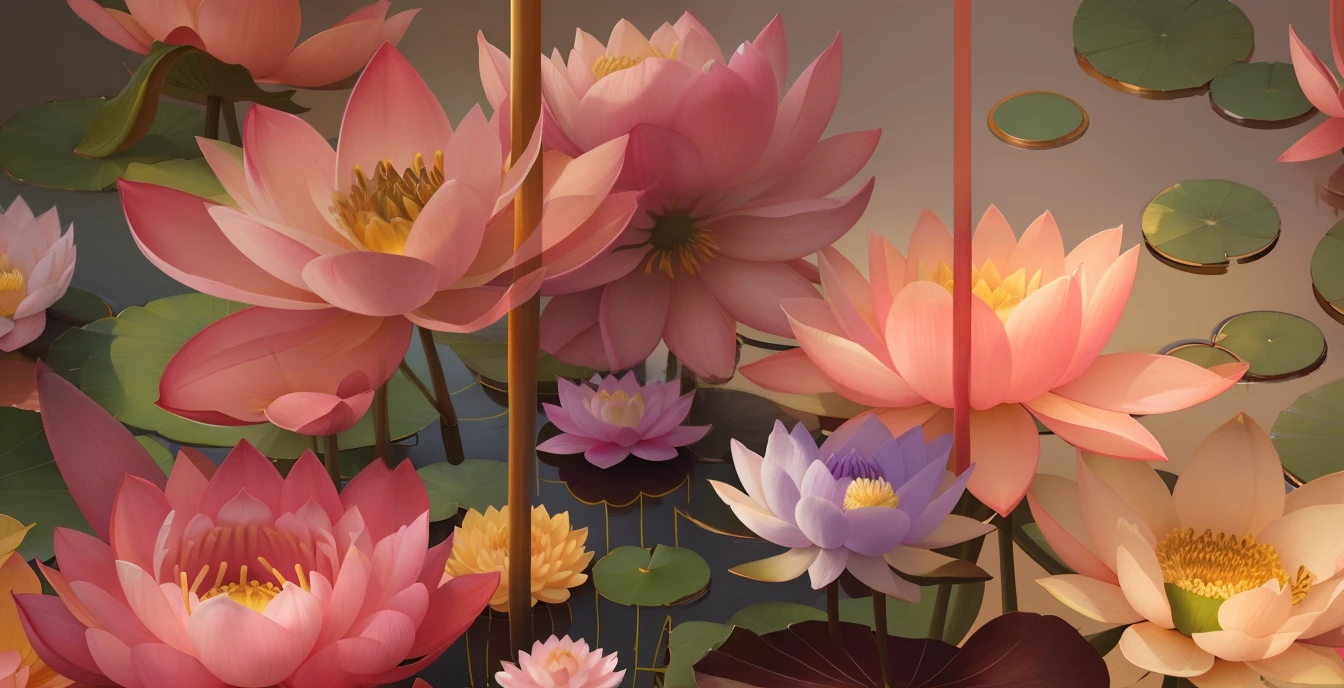 Lots of flowers、The lotus flowers、colorful flower、Light yellow-green background、
