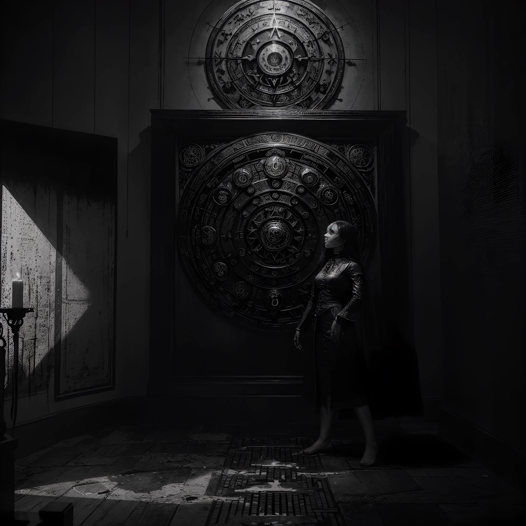 (in black and white manga style, jungian alchemy, self-development),(best quality, highres, ultra-detailed),(horror, portraits),(monochrome:1.1),(dramatic lighting, contrasting shadows),(detailed character illustrations),(intricate alchemical symbols),(dark, eerie atmosphere),(psychological exploration),(emotional expression through visuals),(symbolic dreamscapes),(meticulous linework),(dark and mysterious backgrounds),(subtle use of textures),(surreal and imaginative),(expressive poses and body language)
