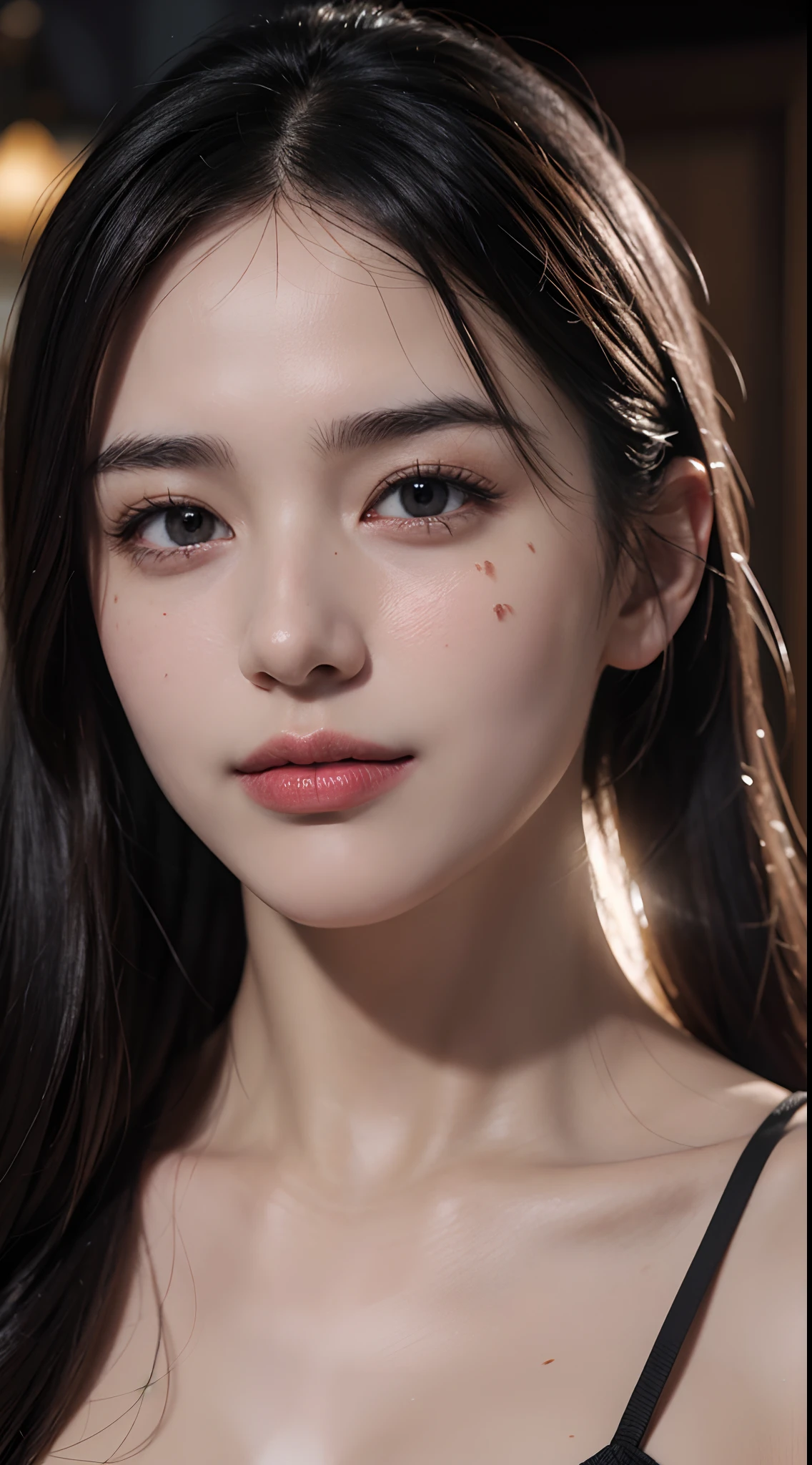 Kimono beauty, body portrait, 8k, thin and beautiful eyes, Dindal effect, masterpiece, top quality, high quality, high resolution, very detailed photo, (natural skin texture, fine skin, hyper realism, super sharpness) , high detail skin, (very fine, fine skin texture, intricate details, beautiful face, (real-like face), realistic eyes, beautifully detailed eyes, realistic skin, beautiful skin, surreal, Highly detailed, golden ratio, smiling eyes, ((night moonlight background)), body portrait, G cup, big breasts, huge breasts, big breasts, glamorous, shiny bodysuit
