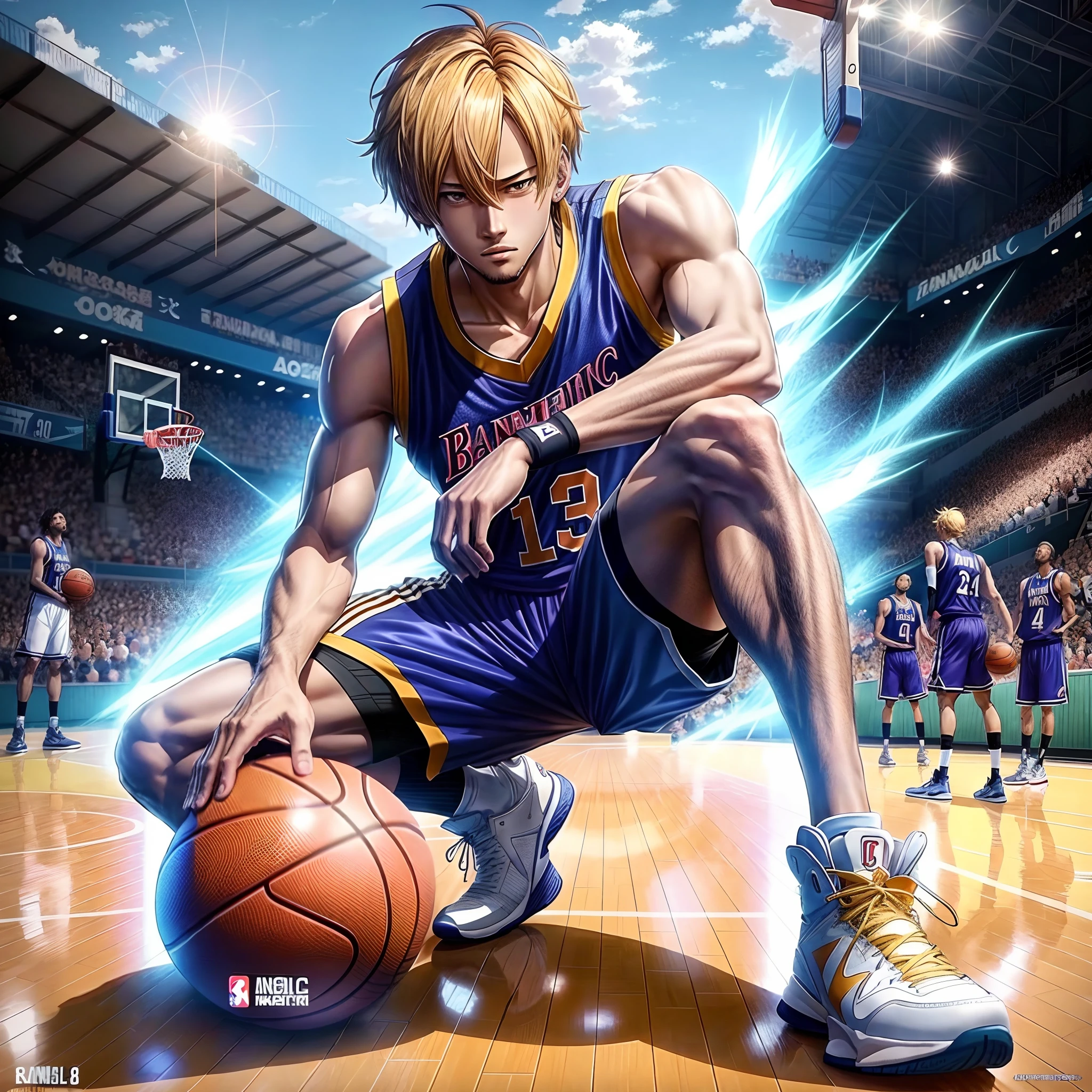anime basketball player with a basketball ball on a court, 4 k manga wallpaper, anime wallaper, high quality anime artstyle, badass anime 8 k, key anime art, anime style 4 k, 4k anime wallpaper, anime wallpaper 4k, sanji, anime wallpaper 4 k, detailed digital anime art, epic anime style, amazing wallpaper, hq artwork