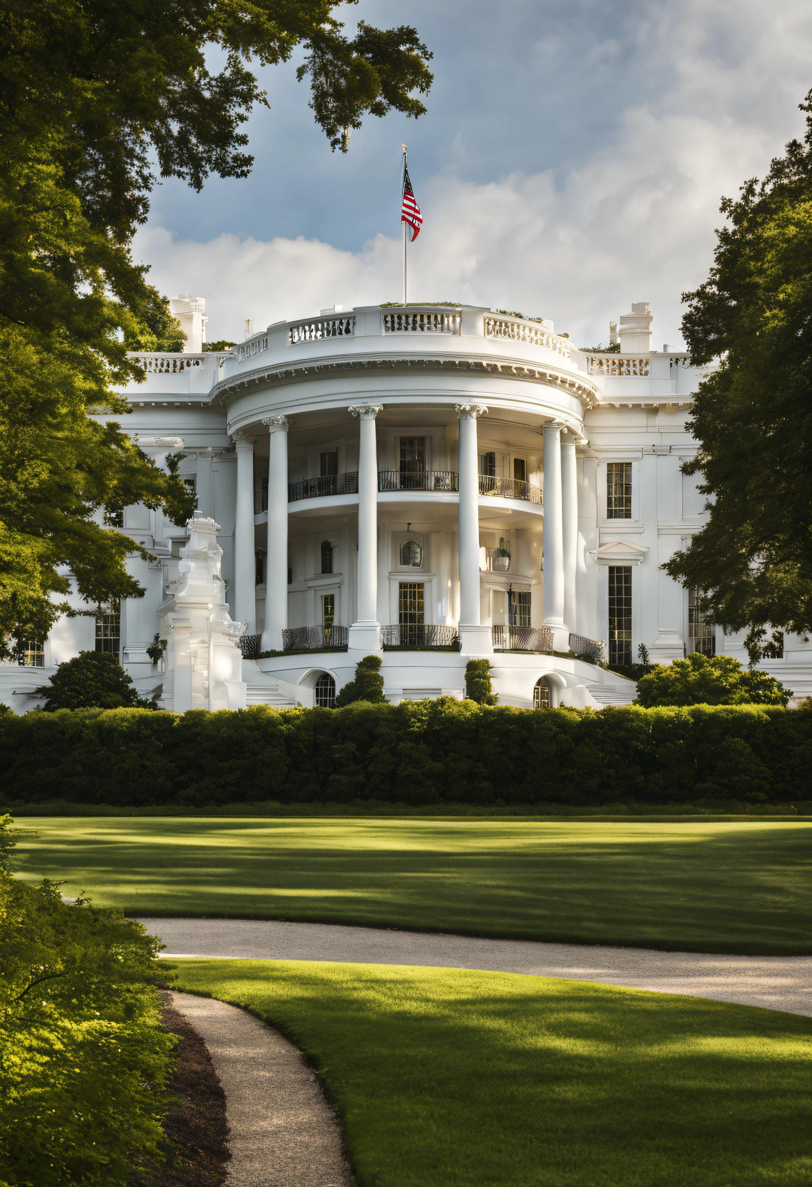 A majestic white house stands tall in the heart of Washington, its grand columns and intricate details beckoning you to explore its rich history.