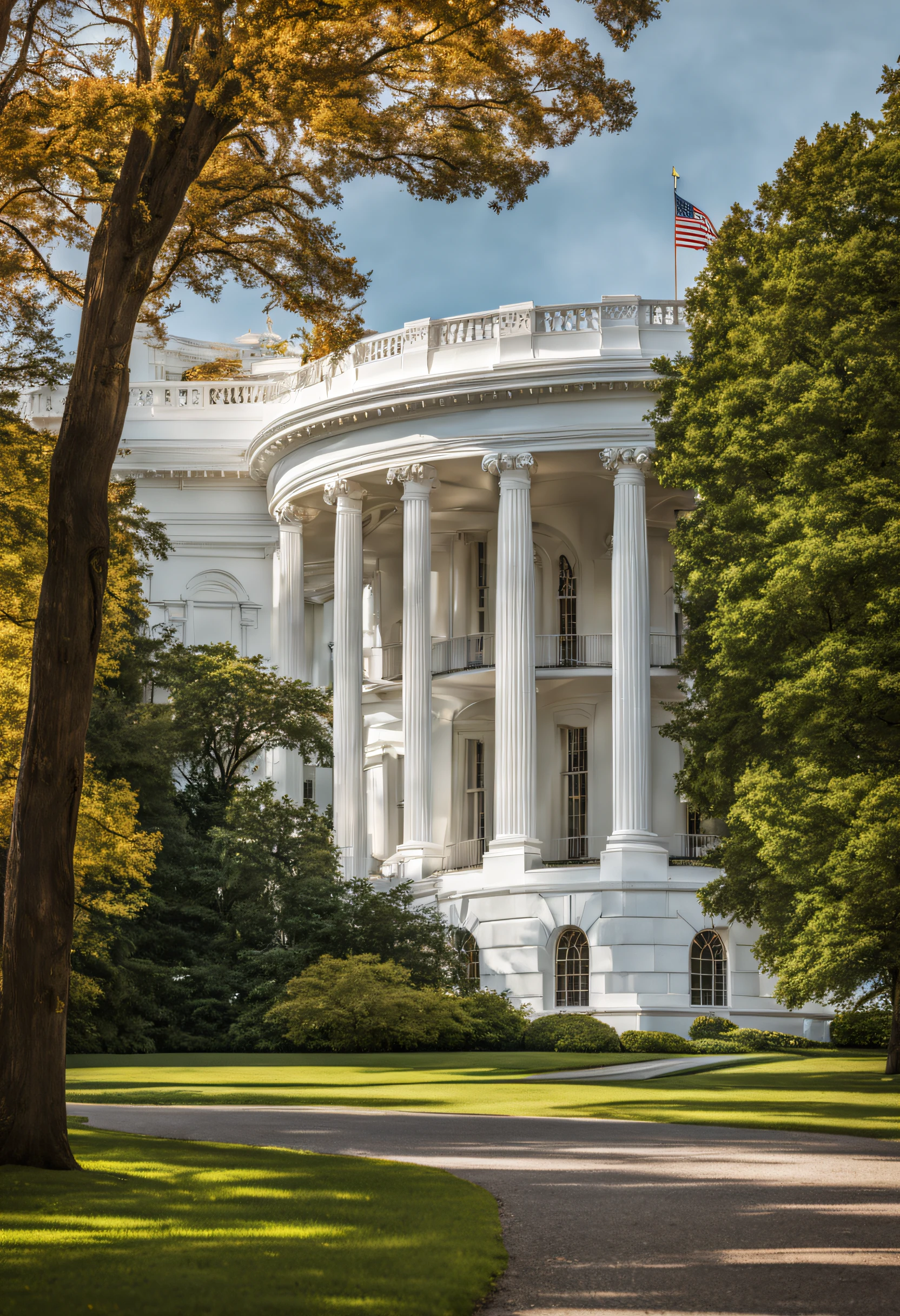 A majestic white house stands tall in the heart of Washington, its grand columns and intricate details beckoning you to explore its rich history.