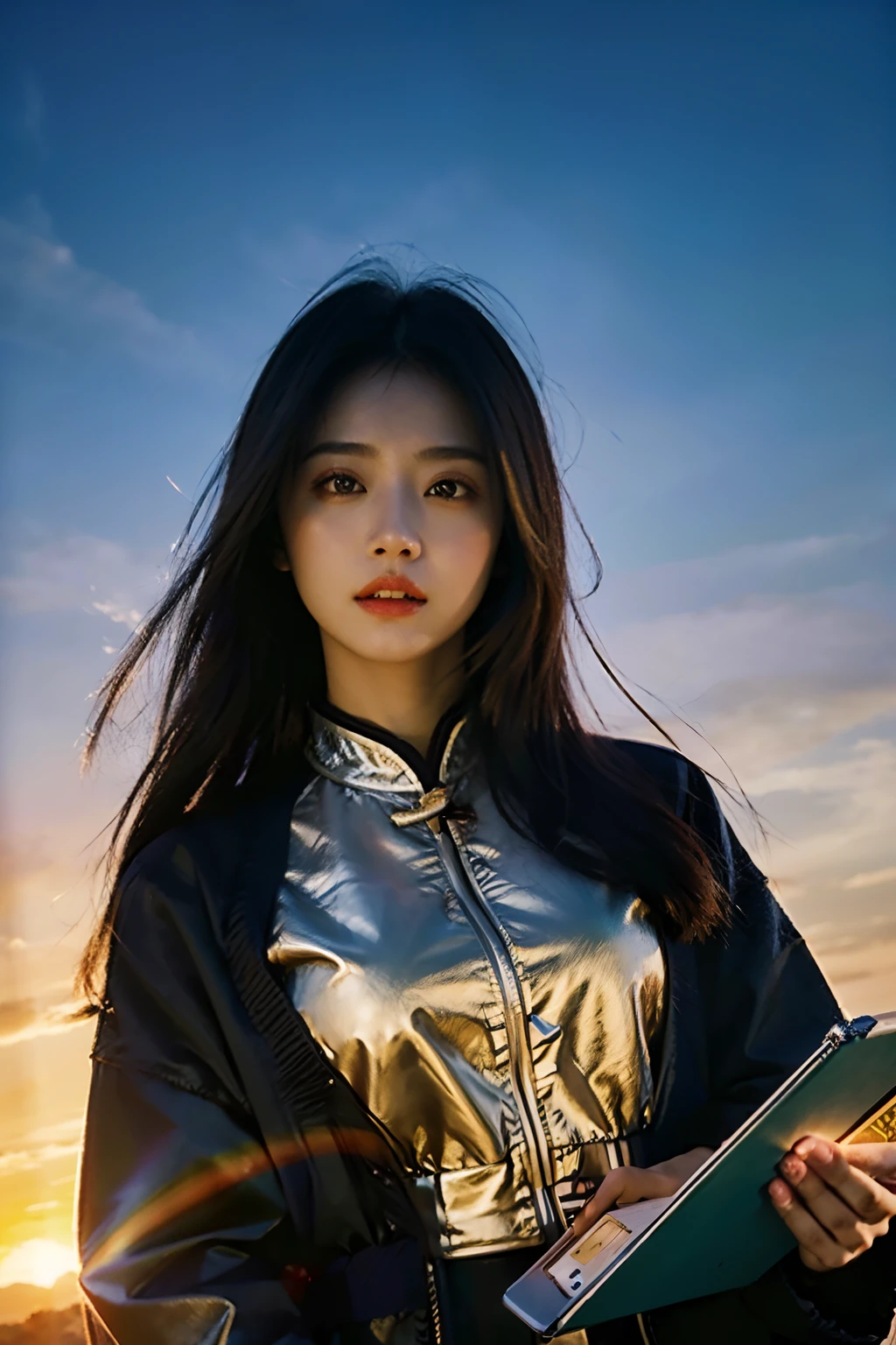 best quality,masterpiece,1girl of a Imaginative Macanese Female Page,Crude hair,background is Unique The Tablets of Stone,at Sunrise,Cel shaded,anaglyph effect,ultra high res,Extremely Detailed Official Unity 8K Wallpapers,ultra high res,ultra high quality,