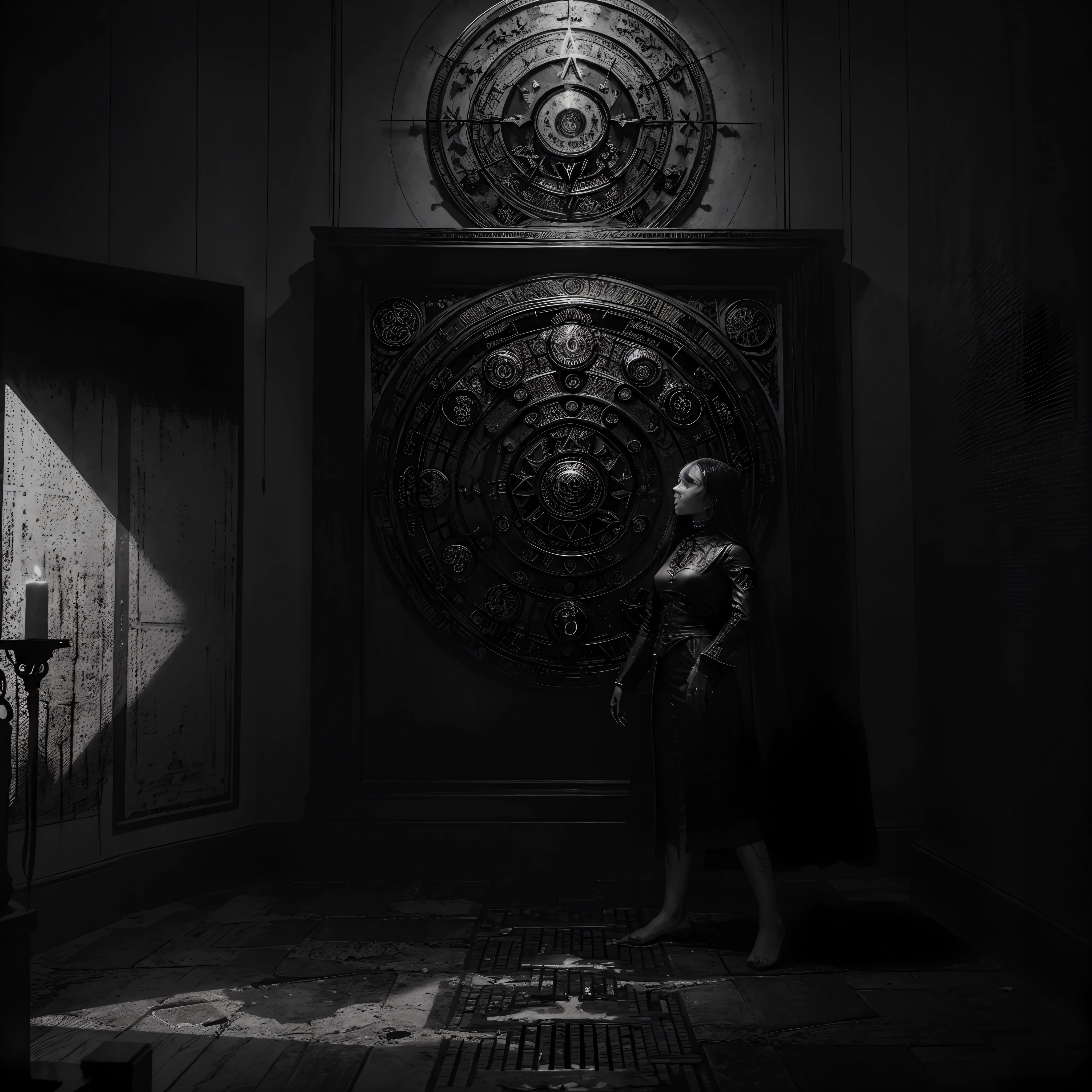 (in black and white manga style, jungian alchemy, self-development),(best quality, highres, ultra-detailed),(horror, portraits),(monochrome:1.1),(dramatic lighting, contrasting shadows),(detailed character illustrations),(intricate alchemical symbols),(dark, eerie atmosphere),(psychological exploration),(emotional expression through visuals),(symbolic dreamscapes),(meticulous linework),(dark and mysterious backgrounds),(subtle use of textures),(surreal and imaginative),(expressive poses and body language)