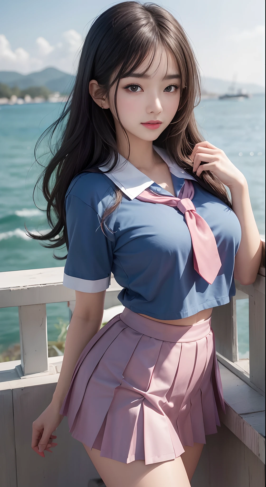 "(Masterpiece, Best Quality), ladies, Mature women, Exquisite, (Beautiful face),HD face,Super cute (Cute face)),Cute, Face clearly visible, Long hair, Blonde hair, Straight hair, bangs, Detailed beautiful eyes, Slight smile, shirt, pleated skirt, tie, Thin black socks, High heels, Empty cafe,Stand up, Big Breasts,Big Bust, Legs,Ultra HD, Textured Skin, Super Detail , high detail, high quality, High Definition, 16k,
"