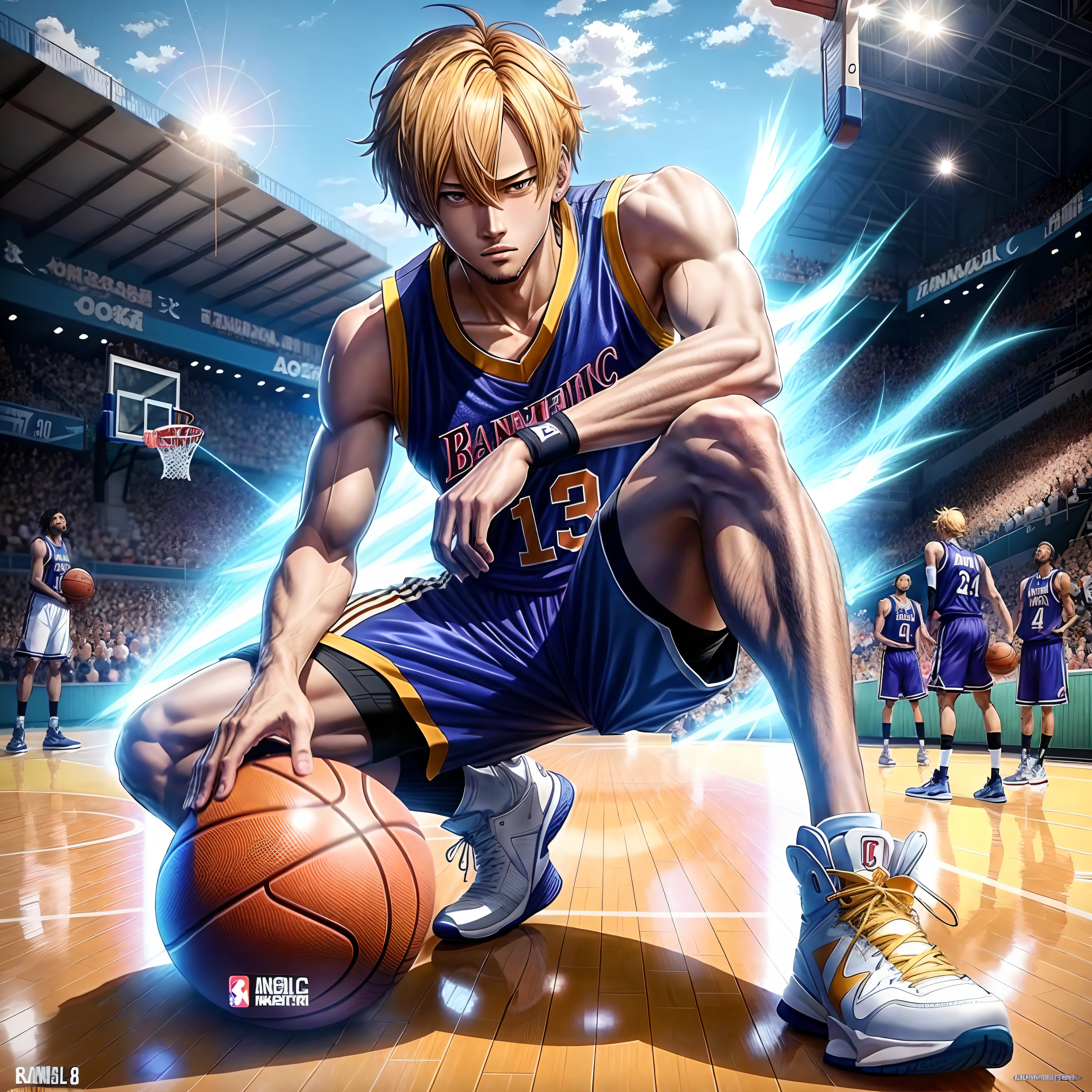 anime basketball player with a basketball ball on a court, 4 k manga wallpaper, anime wallaper, high quality anime artstyle, badass anime 8 k, key anime art, anime style 4 k, 4k anime wallpaper, anime wallpaper 4k, sanji, anime wallpaper 4 k, detailed digital anime art, epic anime style, amazing wallpaper, hq artwork