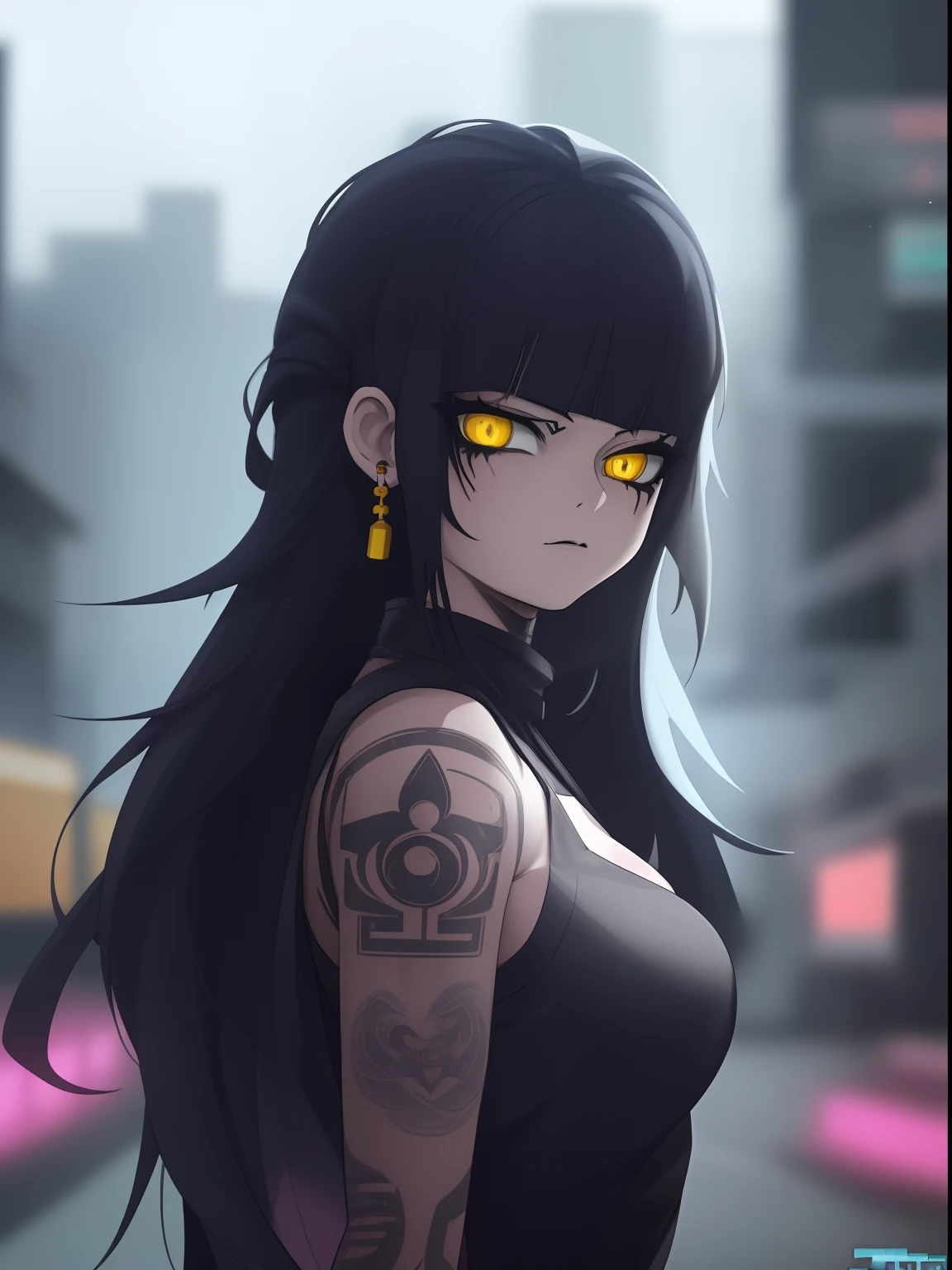 Anime girl with yellow eyes and tattoos on her arm, estilo anime 4K, estilo anime. 8k, anime moe artstyle, badass anime 8 k, Anime Art Wallpaper 8K, arte digital estilo anime, anime goth Menina, garota anime cyberpunk, Anime Art Wallpaper 4K, Anime Art Wallpaper 4K, Artgerm e Atey Ghailan