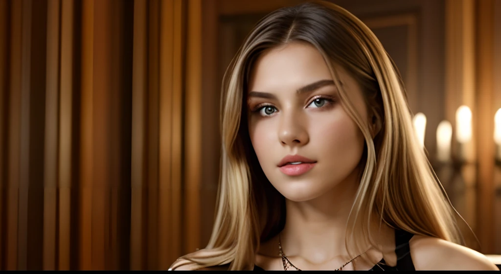 1girl in, 19, Solo, Long hair, Colossal tits, Looking at Viewer, blondehair, Bare shoulders, Brown eyes, jewely, Full body, a necklace, off shoulders, Sweaters, Realistic, A sexy