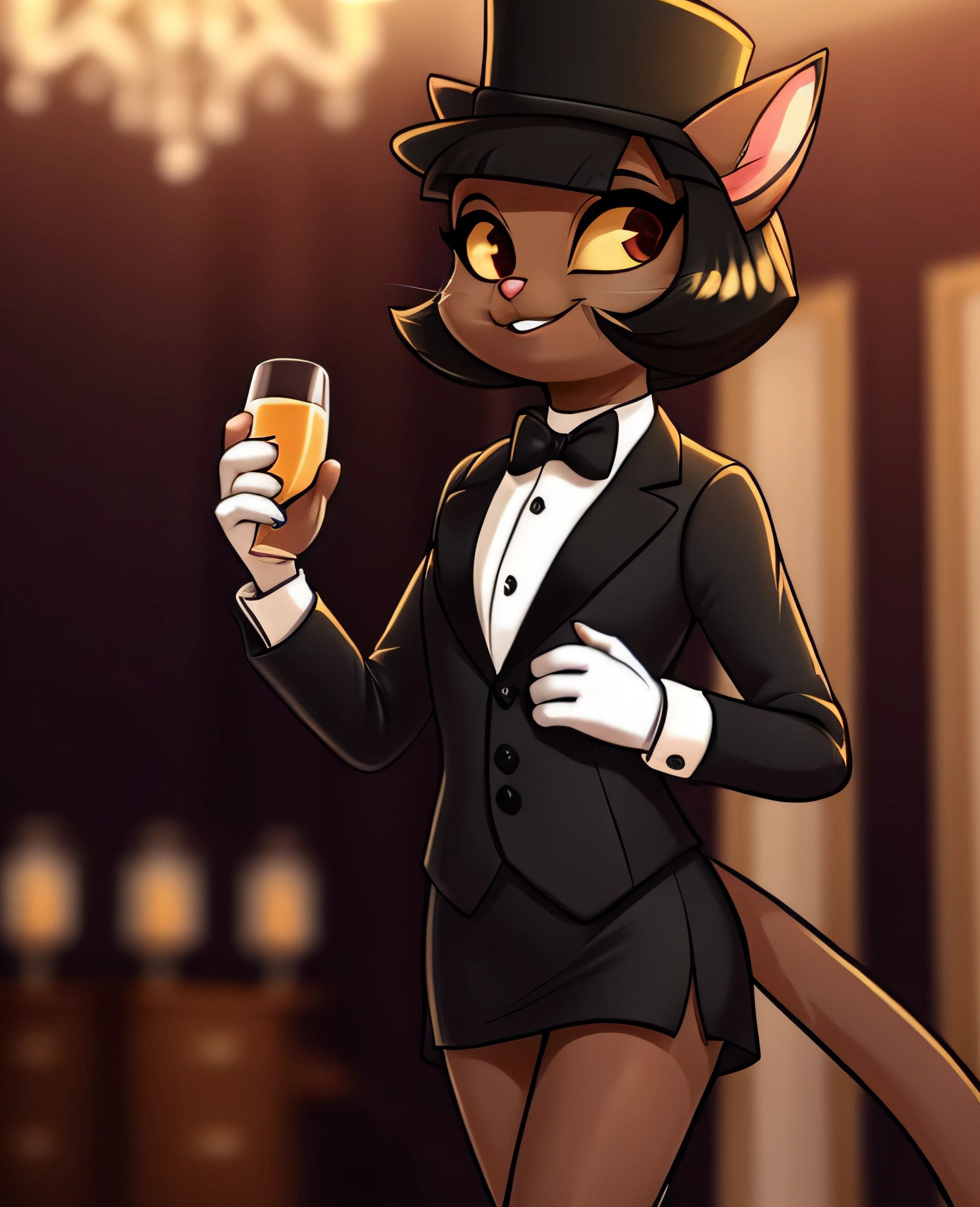 female, (Detailed face), (solo:1.1), [(thin:1.1) : small petite : (ivy pepper):4], (Detailed face), (more details, detailed background:1.1), (tail:1.1), smile, holding a glass in hand, skirt suit, suit and tie, (((three-piece suit))), silk dress shirt, shirt and tie, necktie, ((blazer)), ((suit jacket)) ((waistcoat)), bodycon miniskirt, tight clothing, shiny clothing, makeup, shiny eyeshadow, (((bukkake))), (((cum on face))), facial, running makeup , cum covered face, aroused, servicing male, holding penis, sticky, blushing , covered in cum, messy, high heels