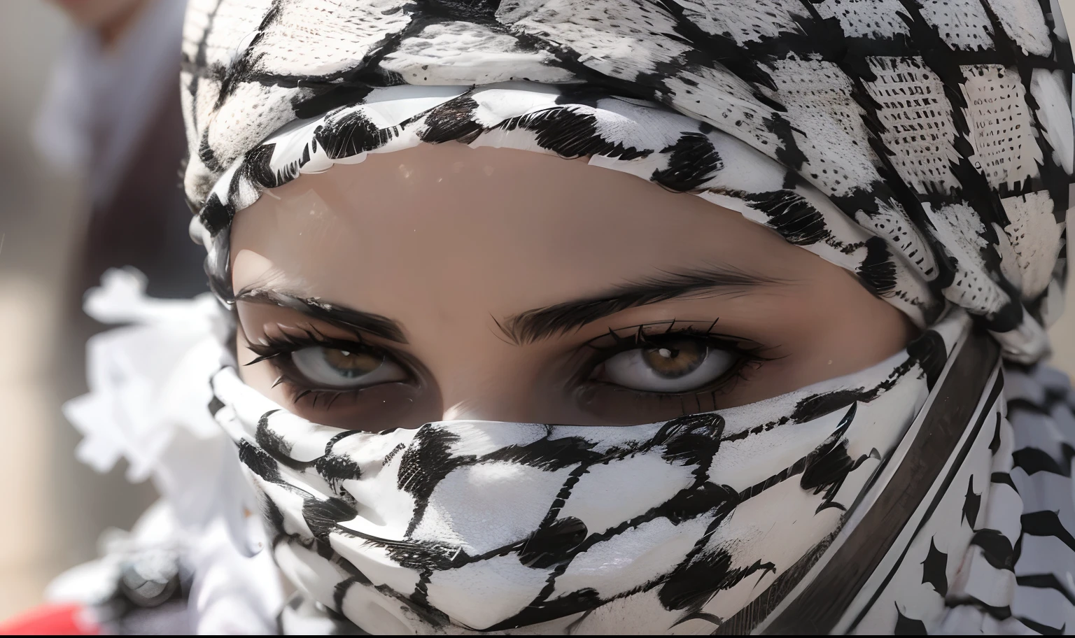1 beautiful Arab girl, wearing a white turban, sharp eyes, full of courage,
