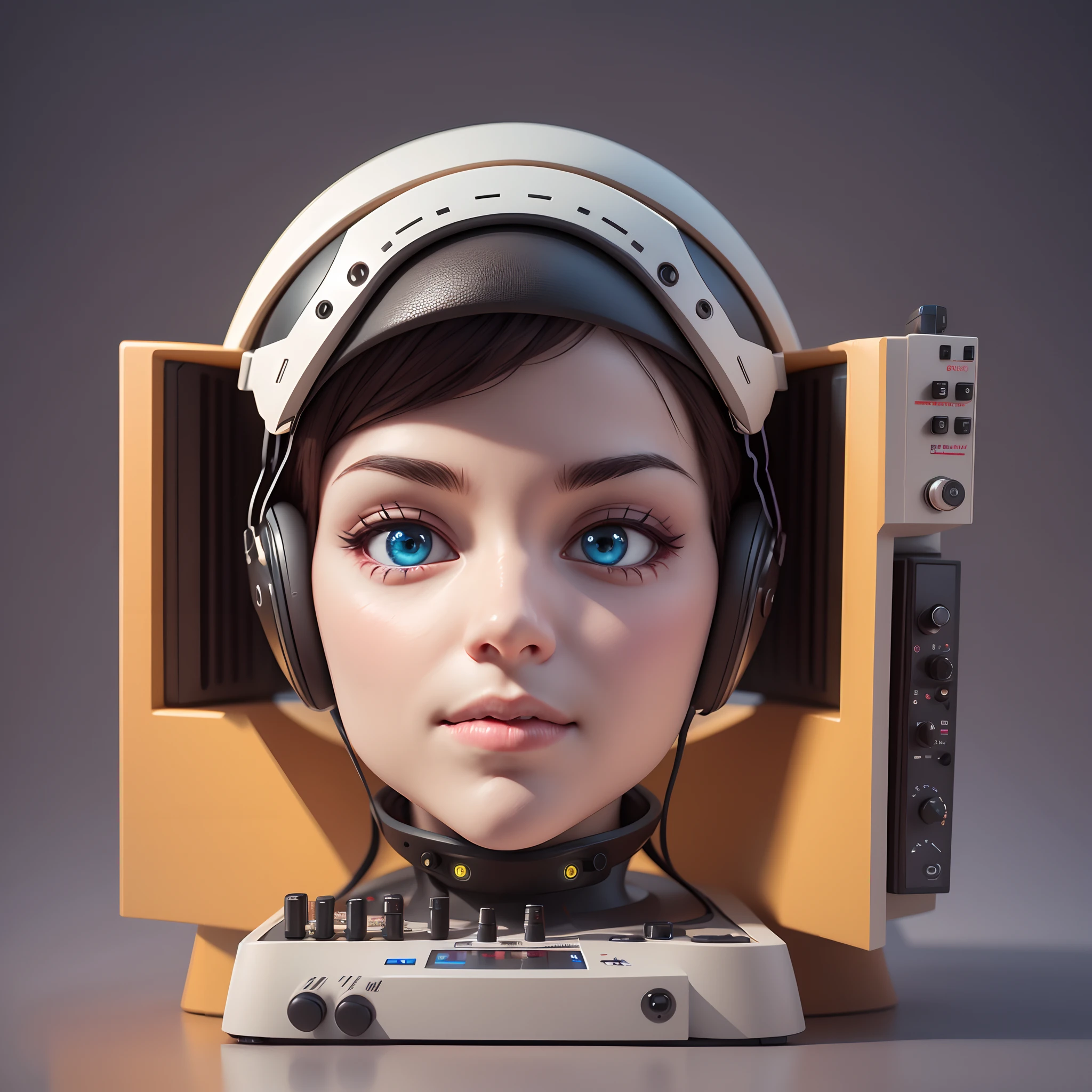 robot with a LCD screen for a face made from modular synthesizers, analog synthesizer robot, c4d render, 4k, 8k, high resolution