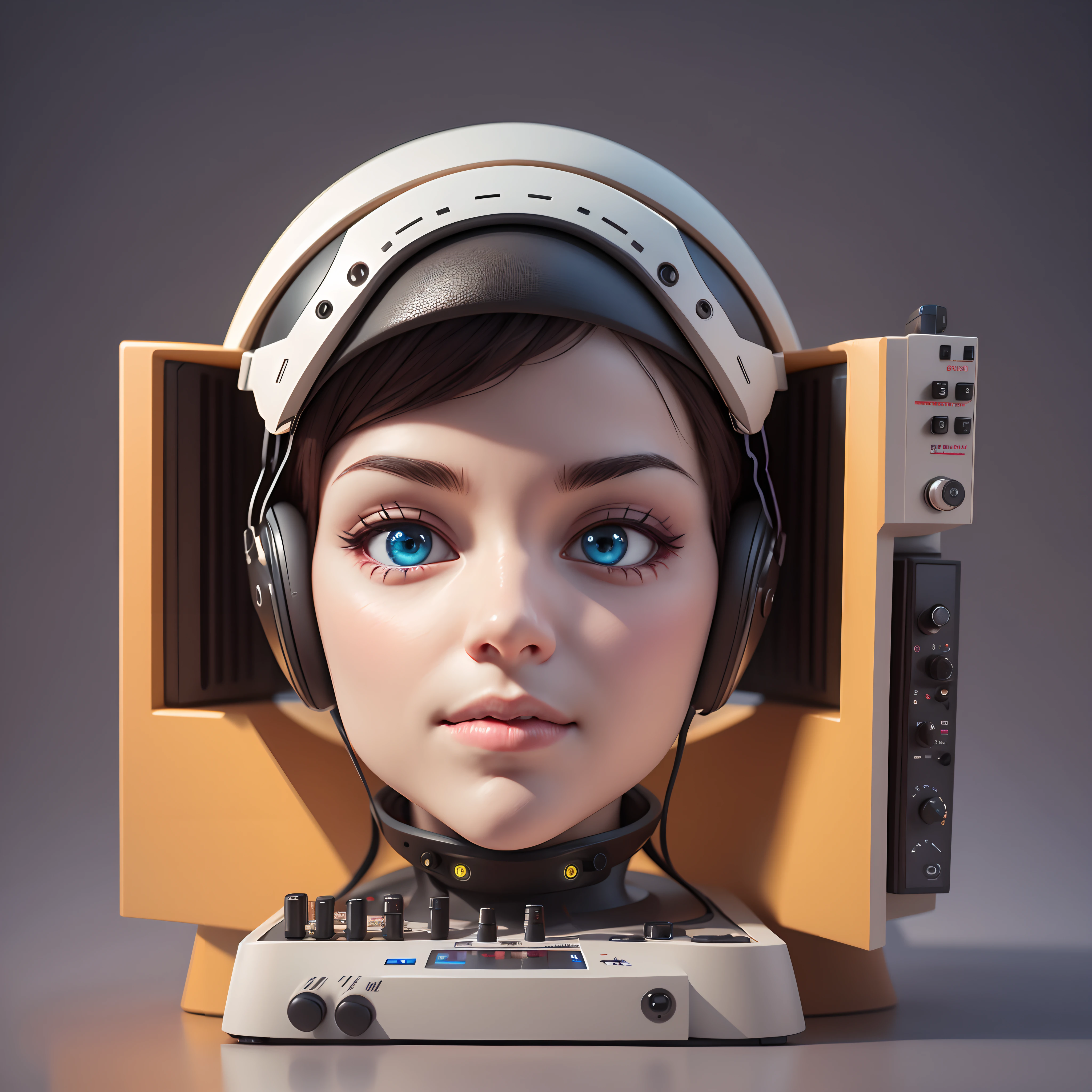 robot with a LCD screen for a face made from modular synthesizers, analog synthesizer robot, c4d render, 4k, 8k, high resolution