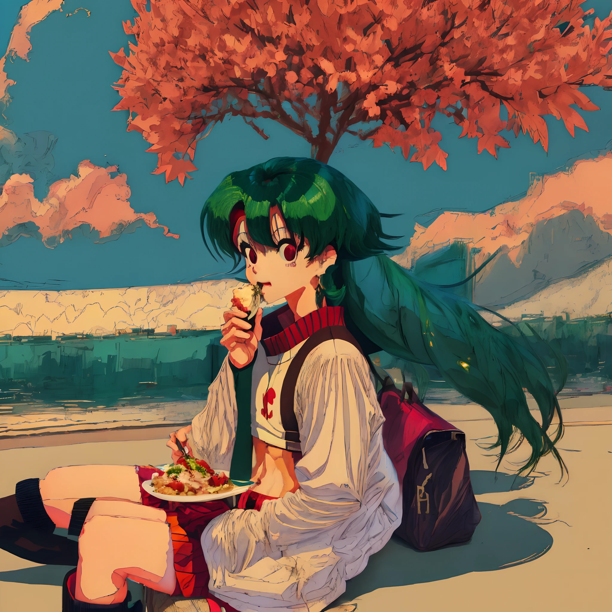 Ryoga Hibiki from the anime Ranma 1/2 eating a lot with a bloated stomach