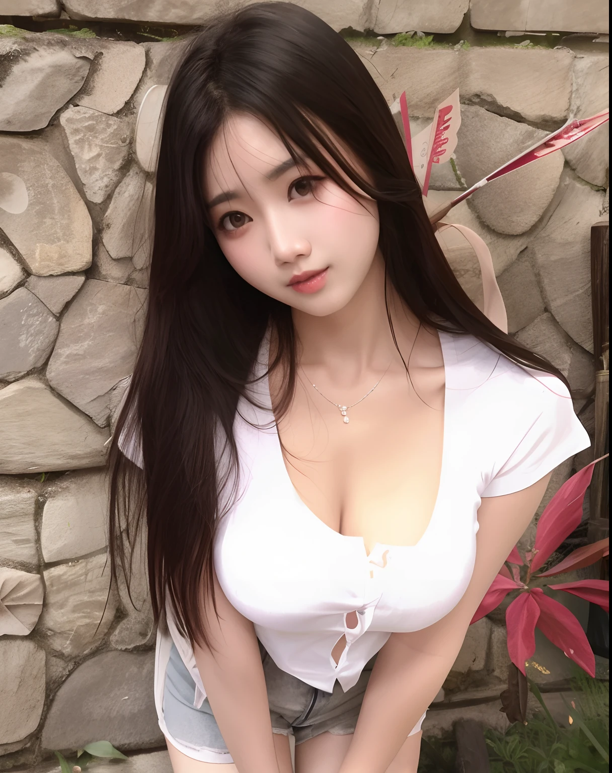 araffe asian woman sitting on a bench in a pink shirt, gorgeous young korean woman, korean girl, xintong chen, young and cute girl, asian girl, beautiful south korean woman, chinese girl, young asian girl, a cute young woman, beautiful young korean woman, trending at cgstation, jaeyeon nam, xision wu, sakimichan