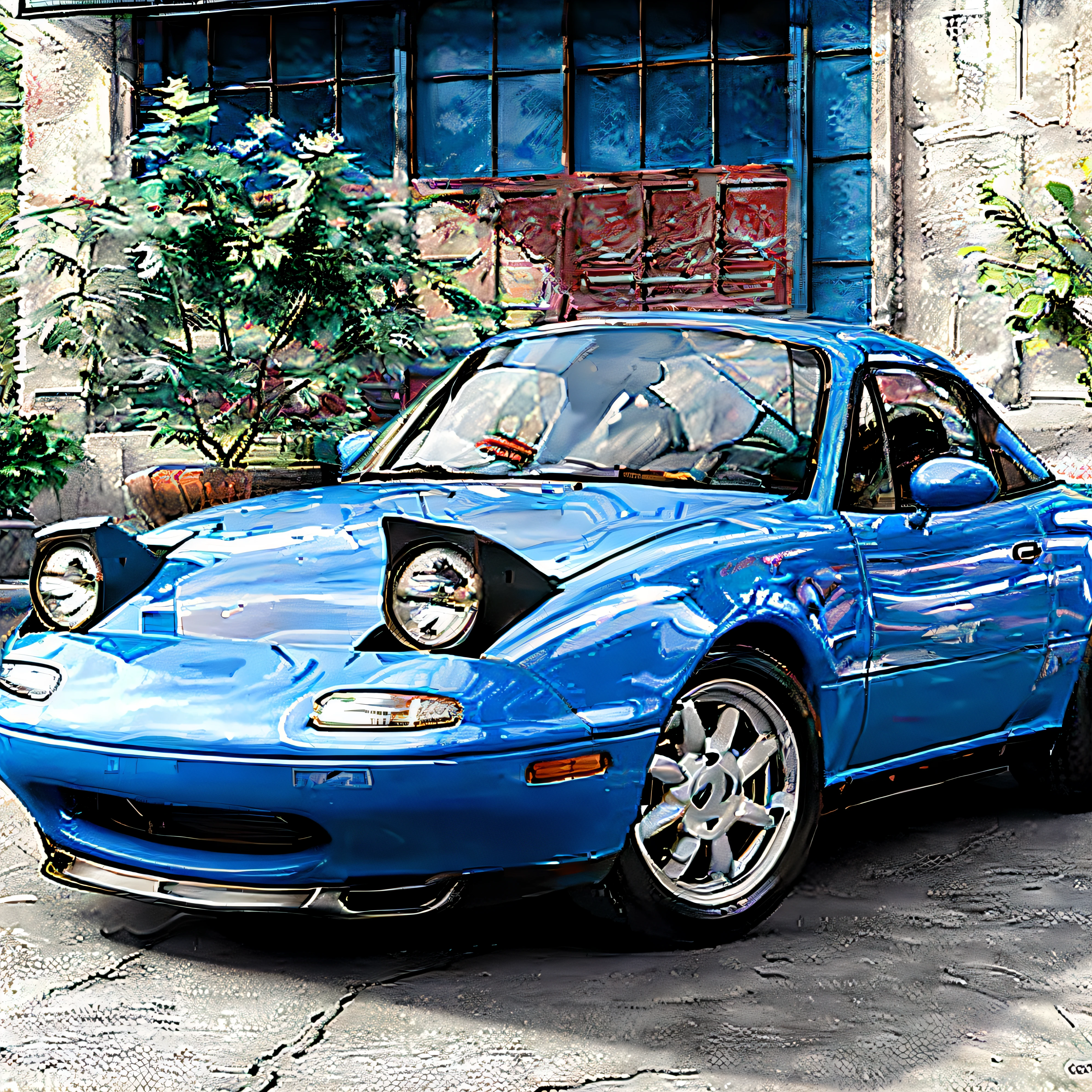 The Allafard Blue Porsche 964 is parked in front of the garage, highly detailed hyper real retro, Porsche 964, Porsche 964,, hyper detailed 3d render, hyper detailed 3d render, Porsche 964, 3 d hyper realistic render, porch, hyper realistic rendering, hyperrealistic 3 d render, hyperreal rendering，refit，broad body，empennage，Porsche 964