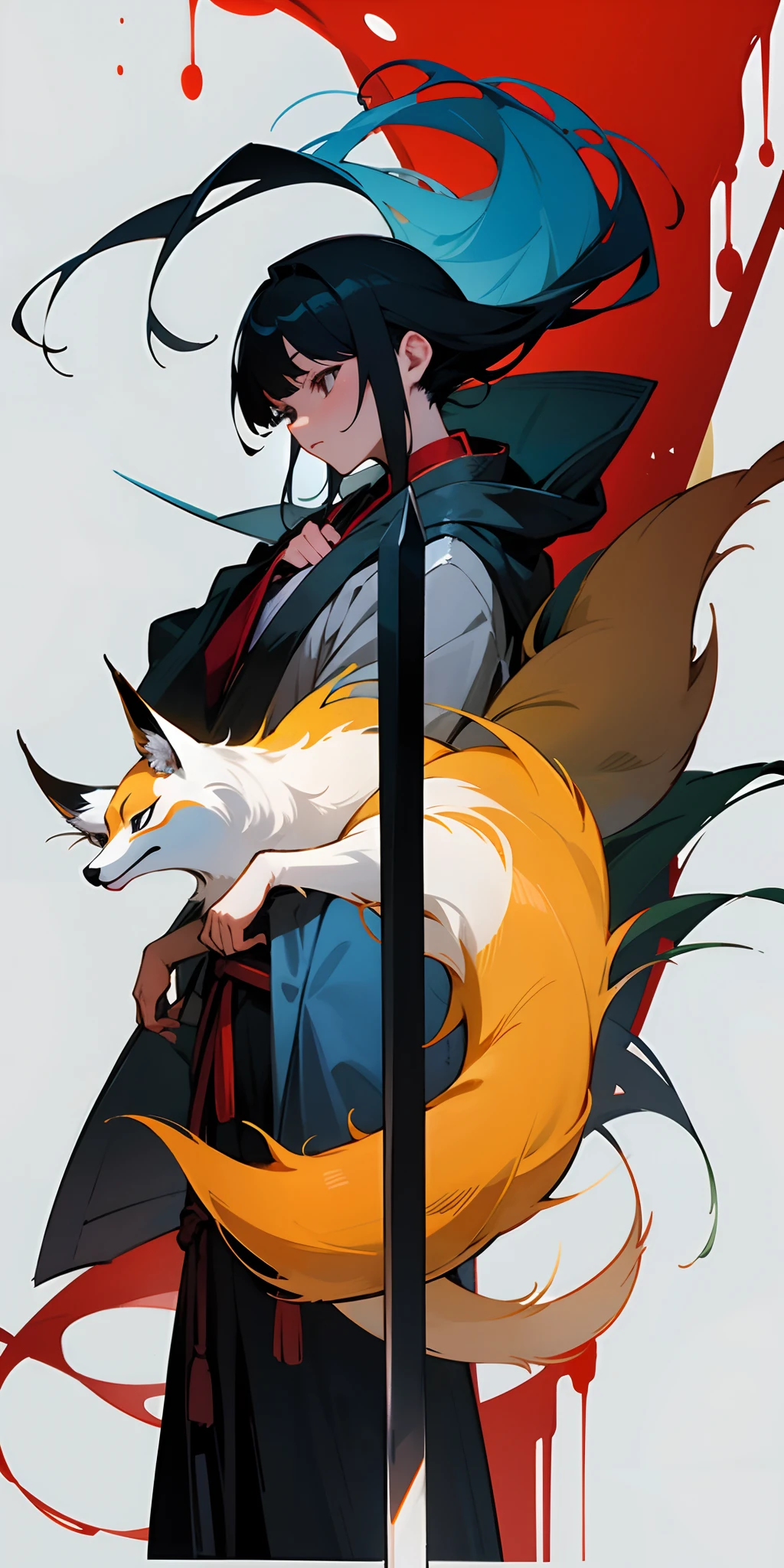 Q version of the fox,swordsman,IP image,National style