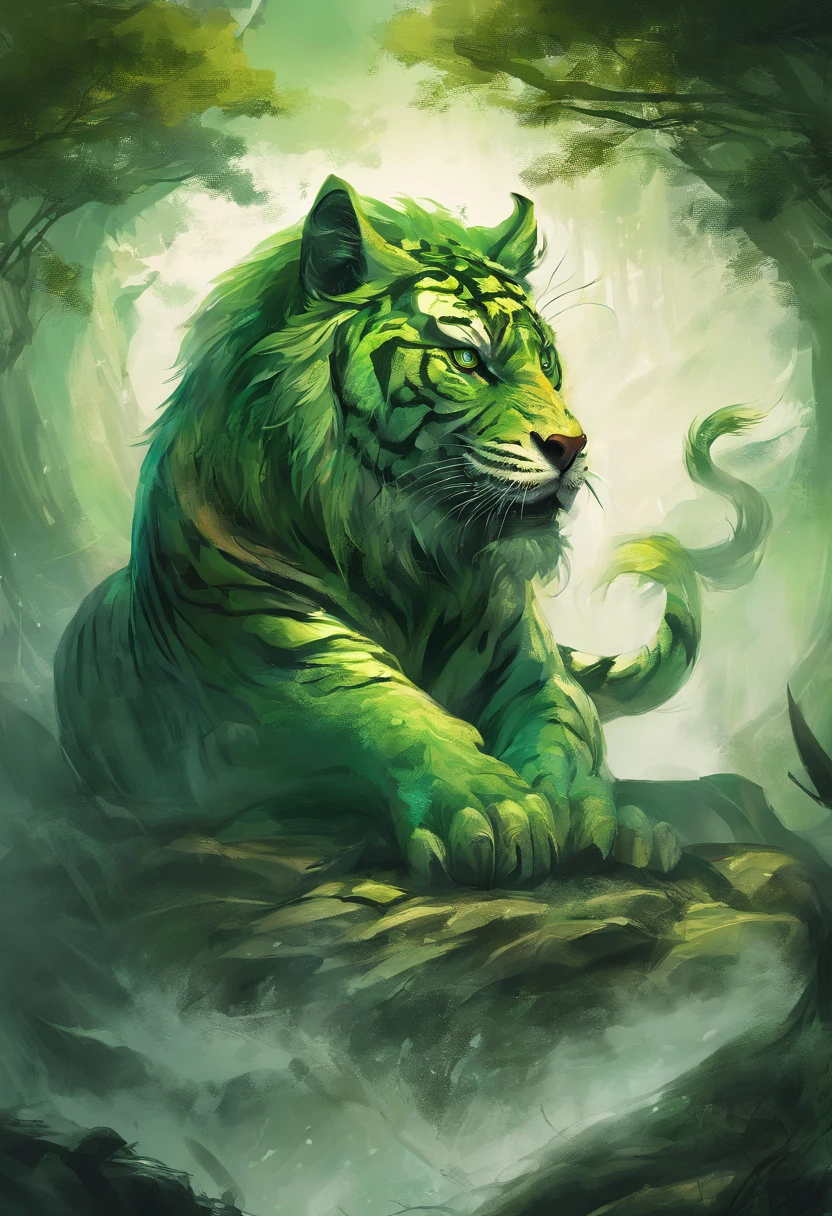 chinese style,Chinese mythology,tigre,Petrifying,Green dominant color