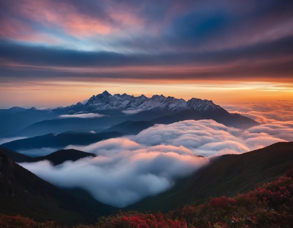 Sea of clouds on many mountains