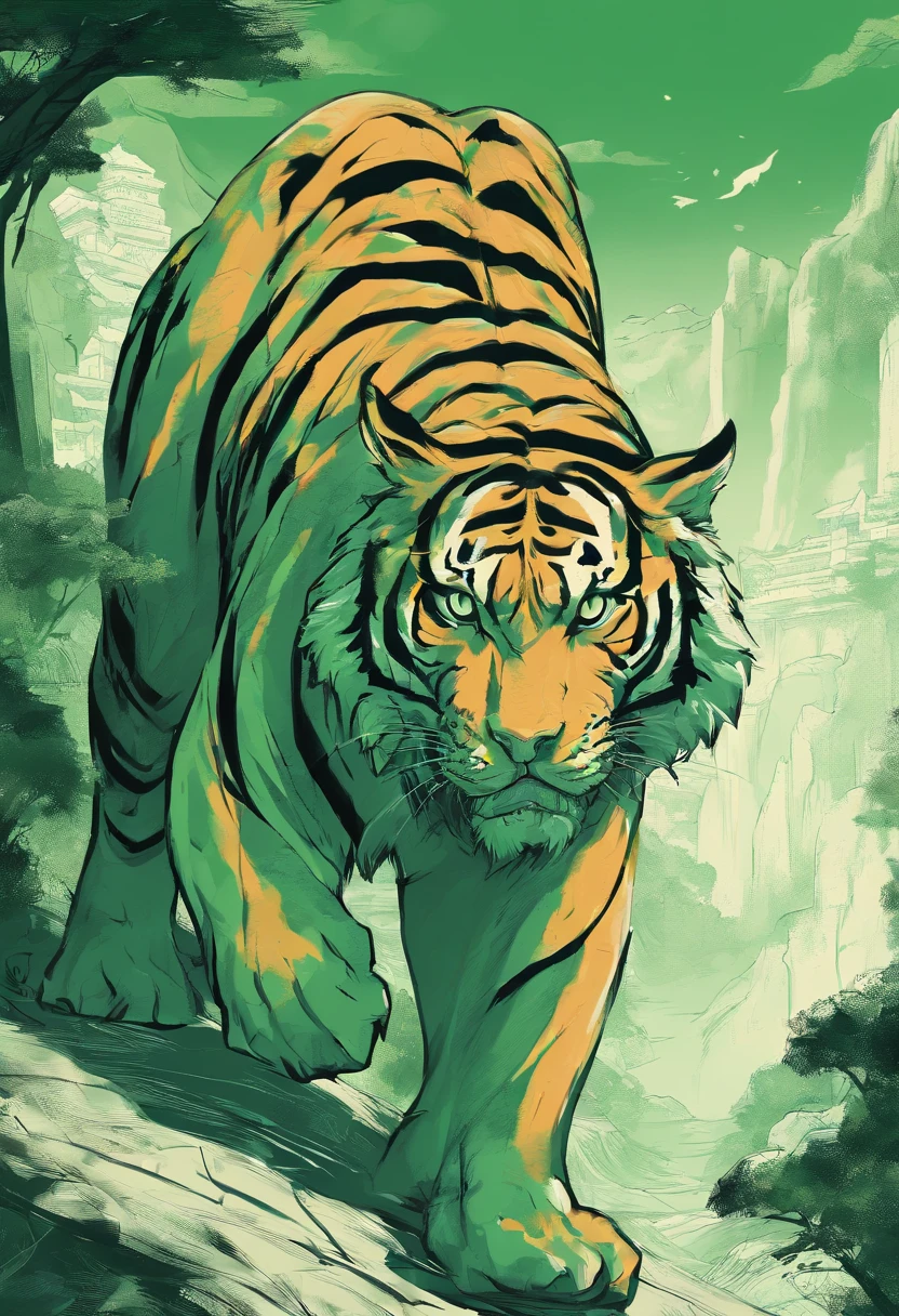 tigre，Petrifying，Chinese mythology，Green tone