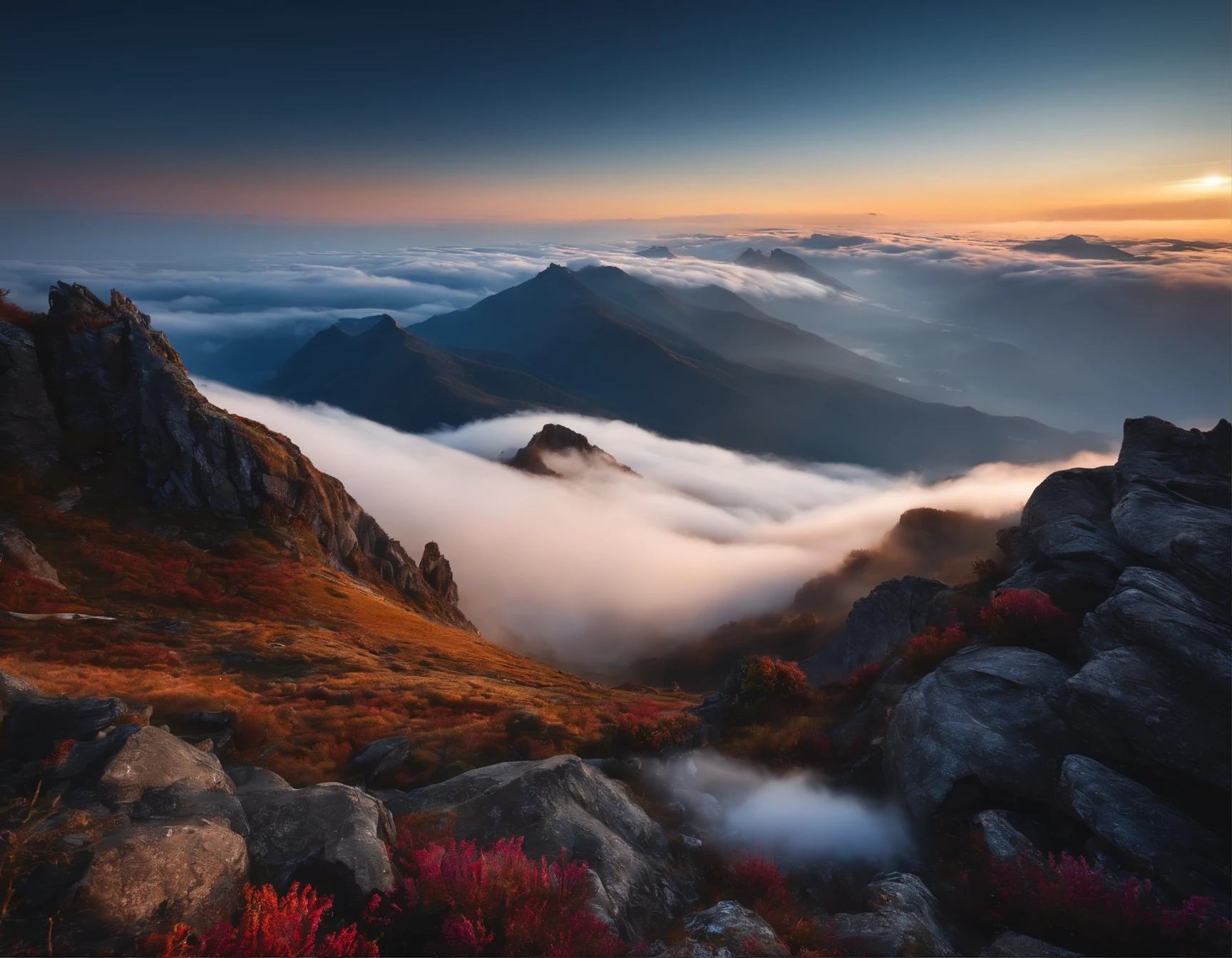 Sea of clouds on many mountains