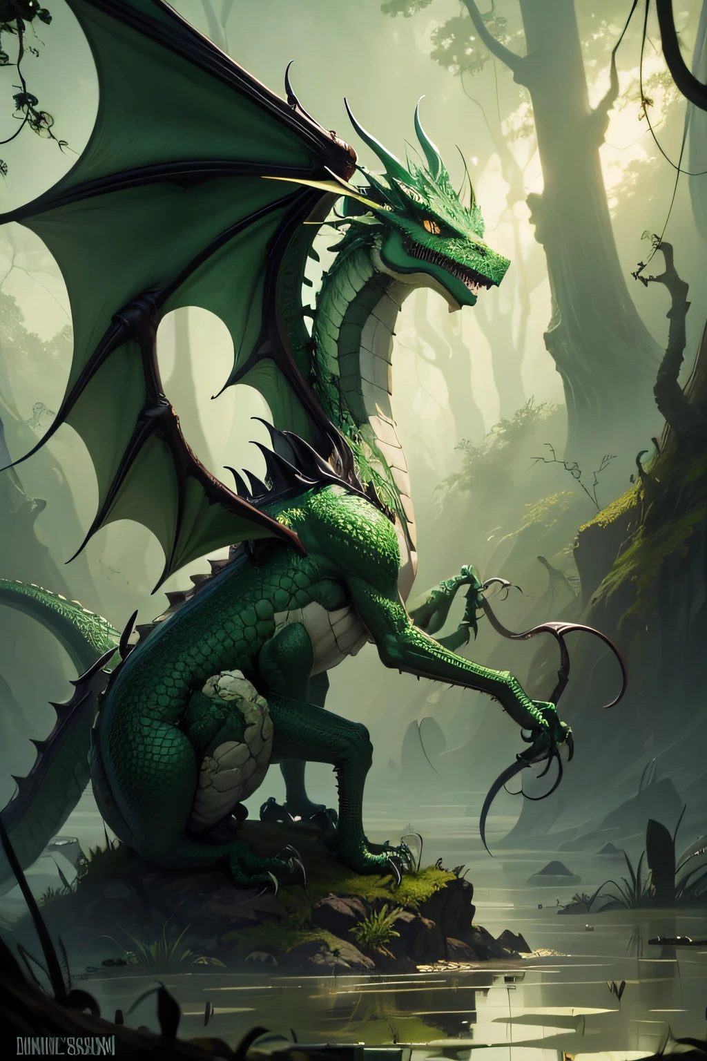 green poison dragon in swamp