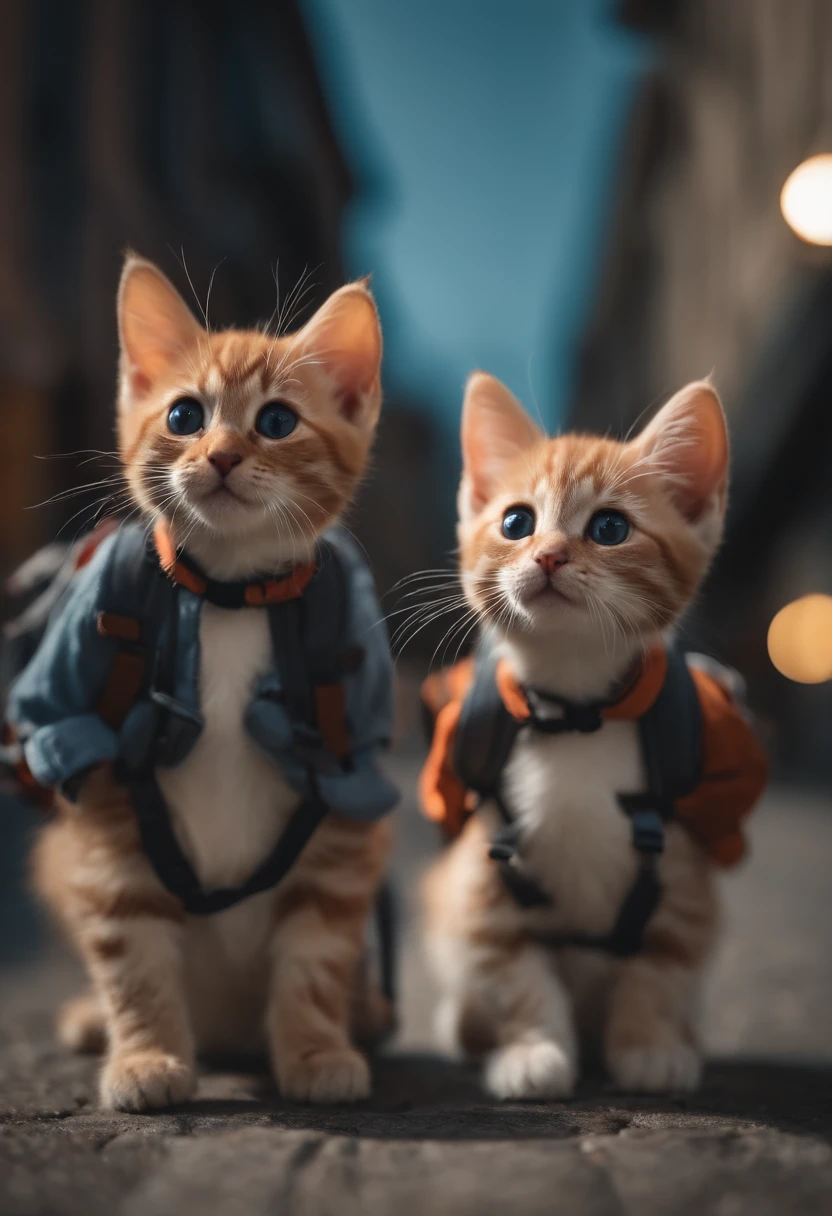 I have two little kittens, a cute little cat, cute kittens, Cutest, Incredibly cute, Adorable and cute, And cute and lovely. They are walking down the street with backpacks, Walking together, commute, Proudly walk down the street, And the cat is walking. They are cute in the style of 🍂 and 🍁, Adorable and cute, Cute and adorable, oh, nice and cute. They are known as real-life Tom and Jerry.