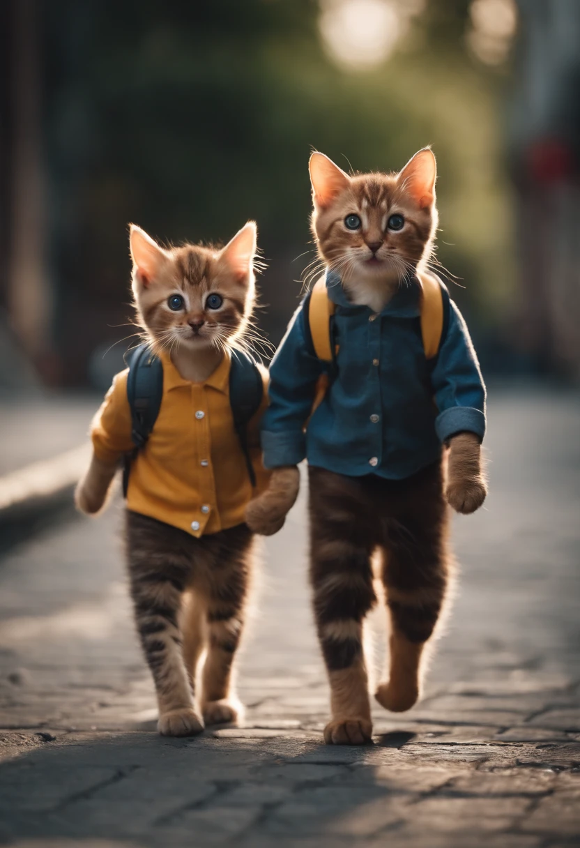 I have two little kittens, a cute little cat, cute kittens, Cutest, Incredibly cute, Adorable and cute, And cute and lovely. They are walking down the street with backpacks, Walking together, commute, Proudly walk down the street, And the cat is walking. They are cute in the style of 🍂 and 🍁, Adorable and cute, Cute and adorable, oh, nice and cute. They are known as real-life Tom and Jerry.