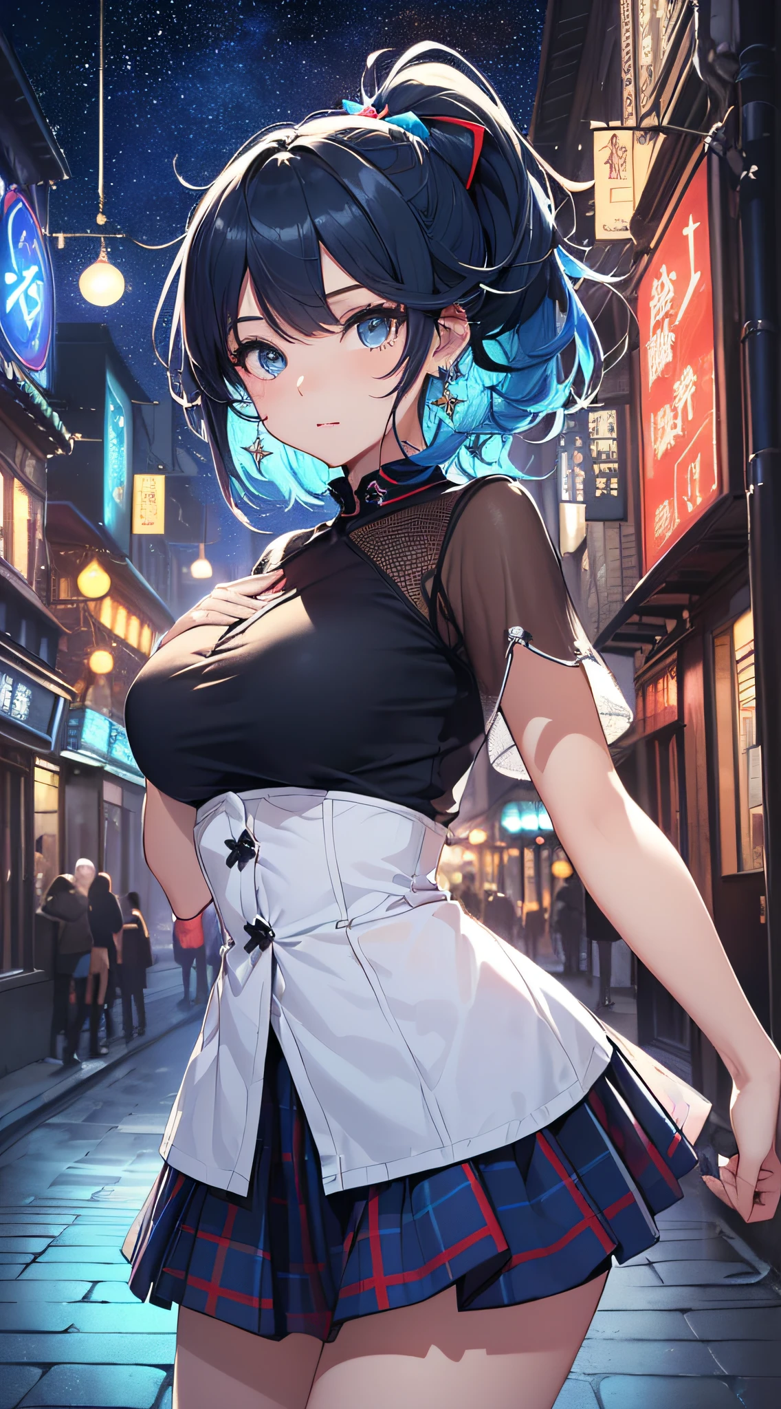 maid girl,(((1girl))),((maid girl with extremely cute and beautiful black hair)),
(large breasts:1.4),bountiful breasts,fluffy breasts,H cup bust,bust up,bulging bust top,(((black bob hair:1.35,colored inner hair,short hair,ear breathing))),(((heterochromia:1.5,eye1 blue,eye2 purple))),intricate eyes,beautiful detailed eyes,symmetrical eyes,big eyes:1.3,((fat)),(((lustrous skin:1.5,bright skin: 1.5,skin tanned,shiny skin,very shiny skin,shiny body,plastic glitter skin,exaggerated shiny skin,illuminated skin,wet legs))),(spider lower abdomen,narrow waist,wide hip,athletic body,inflated legs,delicate detailed fingers,detailed body,human hands,(detailed face)),
cute,slutty,seductive,erotic,((nsfw)),
zettai ryouiki,(maid headdress),maid uniform,Headdress,(maid),sleeveless,mini skirt,boots,cleavage cutout,bare legs,clothes with a lot of lace frills,((wet clothes,intricate outfit,intricate clothes)),
(dynamic pose:1.0),solo focus,embarrassed,blush,sweat,((tears,open mouth)),moist eyes,(centered,scale to fit dimensions,Rule of thirds),
cyberpunk city by the ocean at night, with bright neon signs and dark stormy clouds and puddles, scenery:1.25,
highres, sharp focus, (ultra detailed, extremely detailed), (photorealistic artwork:1.37),(extremely detailed CG unity 8k wallpaper),((synthwave background theme)),(((vibrant colors))),(intricate background),(masterpiece),(best quality),