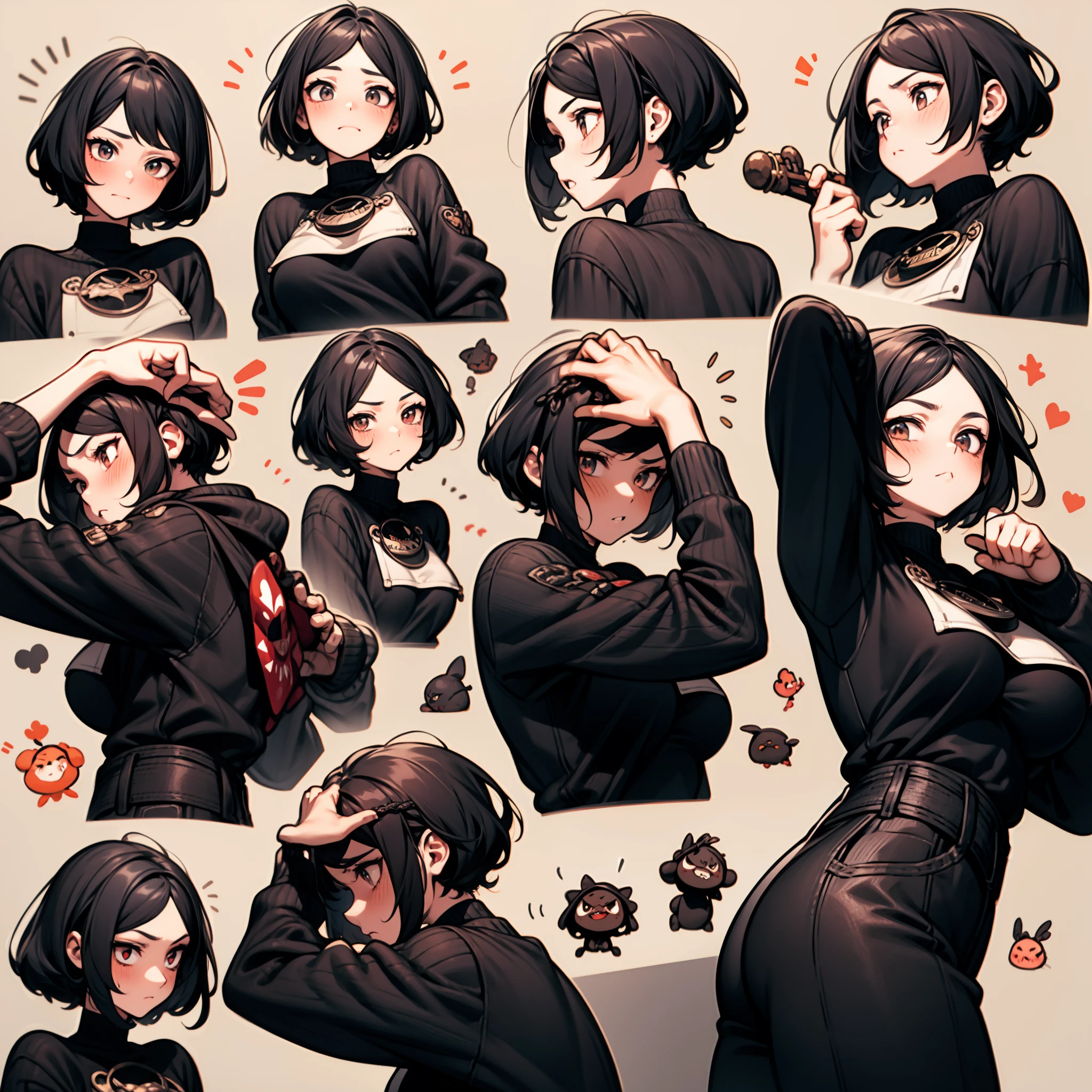 Cute big breasts,Little Red Devils,He Maverick.....,Black punk leather jacket,Chain Lock,emoji pack,9 emojis,emoji sheet.,Align arrangement,A variety of gestures and expressions(Grieving,astonishment,having fun,Exhilarating,big laughter,Touch your head,Sell moe, wait),Anthropomorphic style,disney style,Black strokes,Different emotions,A variety of gestures and expressions,10