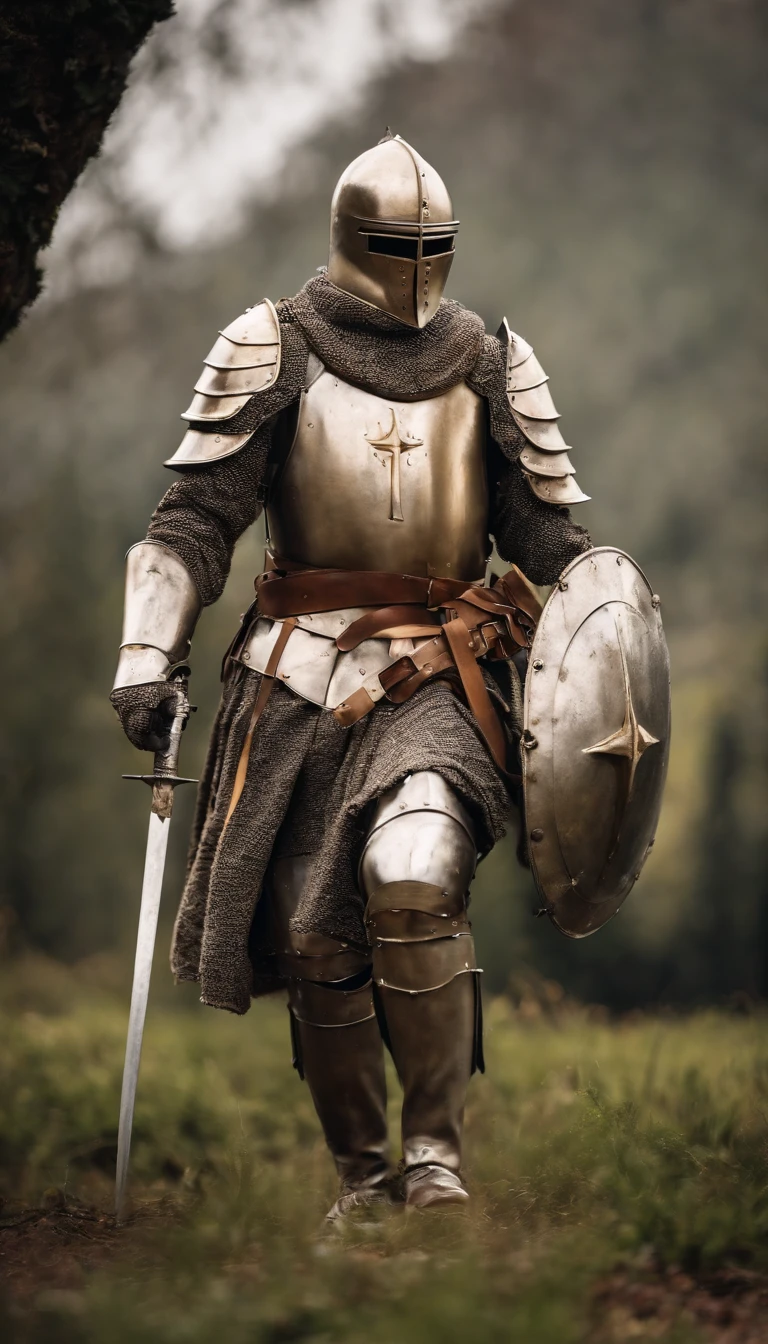 A medieval knight、Holy medieval knight、Mysterious knight、Yellow armor、With a murderous look on one's face、Ultra photo realsisim.