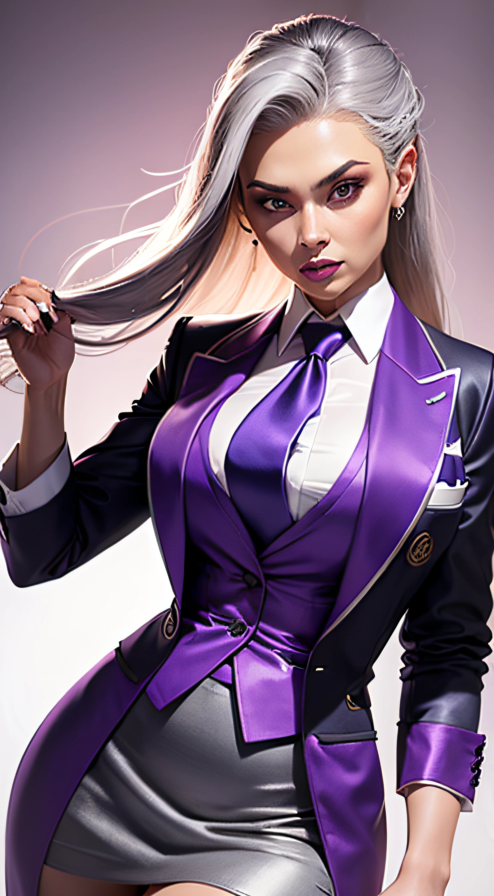 1 woman, SFW, perfect lighting, seios grandes,
gray hair
Sindel's Hair
long hair pulled back
Long, straight hair back
multicolored hair,
Sindel, 8k, perfect hands,((obra-prima)), purple skirt suit, satin suit and tie, (((three-piece suit))), silk dress shirt, shirt and tie, silk floral necktie, ((blazer)), ((suit jacket)), open jacket, ((waistcoat)), bodycon miniskirt, tights, pocket square, tie clip, | |
microvestido, MILF, fighting stance, combat, mortal kombat, battle