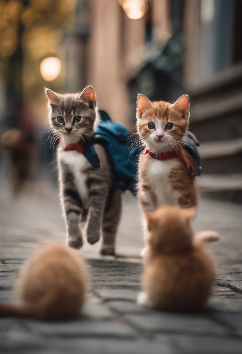 I have two little kittens, a cute little cat, cute kittens, Cutest, Incredibly cute, Adorable and cute, And cute and lovely. They are walking down the street with backpacks, Walking together, commute, Proudly walk down the street, And the cat is walking. They are cute in the style of 🍂 and 🍁, Adorable and cute, Cute and adorable, oh, nice and cute. They are known as real-life Tom and Jerry.